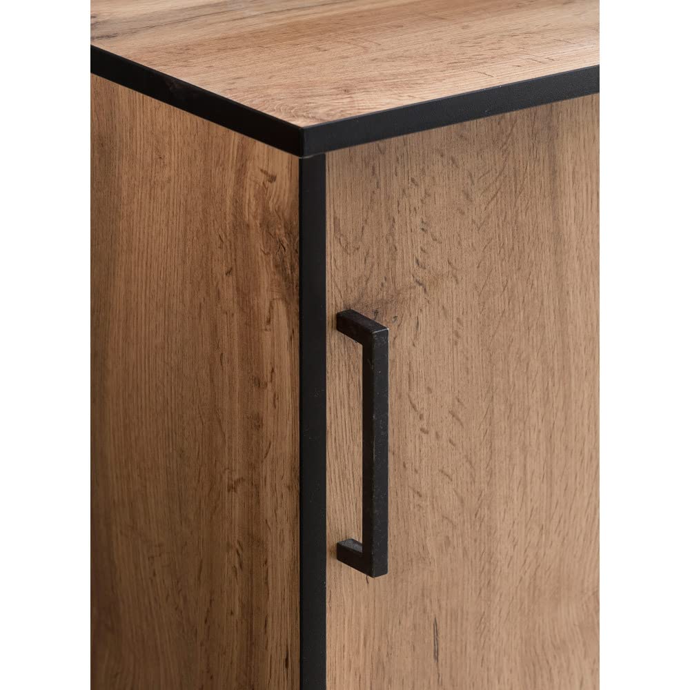 Lomadox Büroschrank abschließbar in Eiche Landhaus Nb. mit Schiebetüren, B/H/T: 100,1/96,6/41 cm