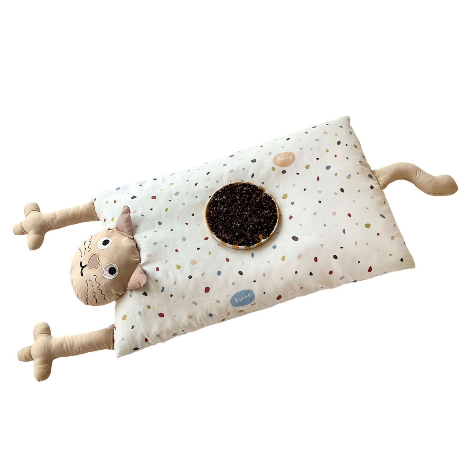 Piceioep Buckwheat Pillow Featuring Cartoon Cats Pattern Fabric for Spinal Alignment Cats Design Pillow