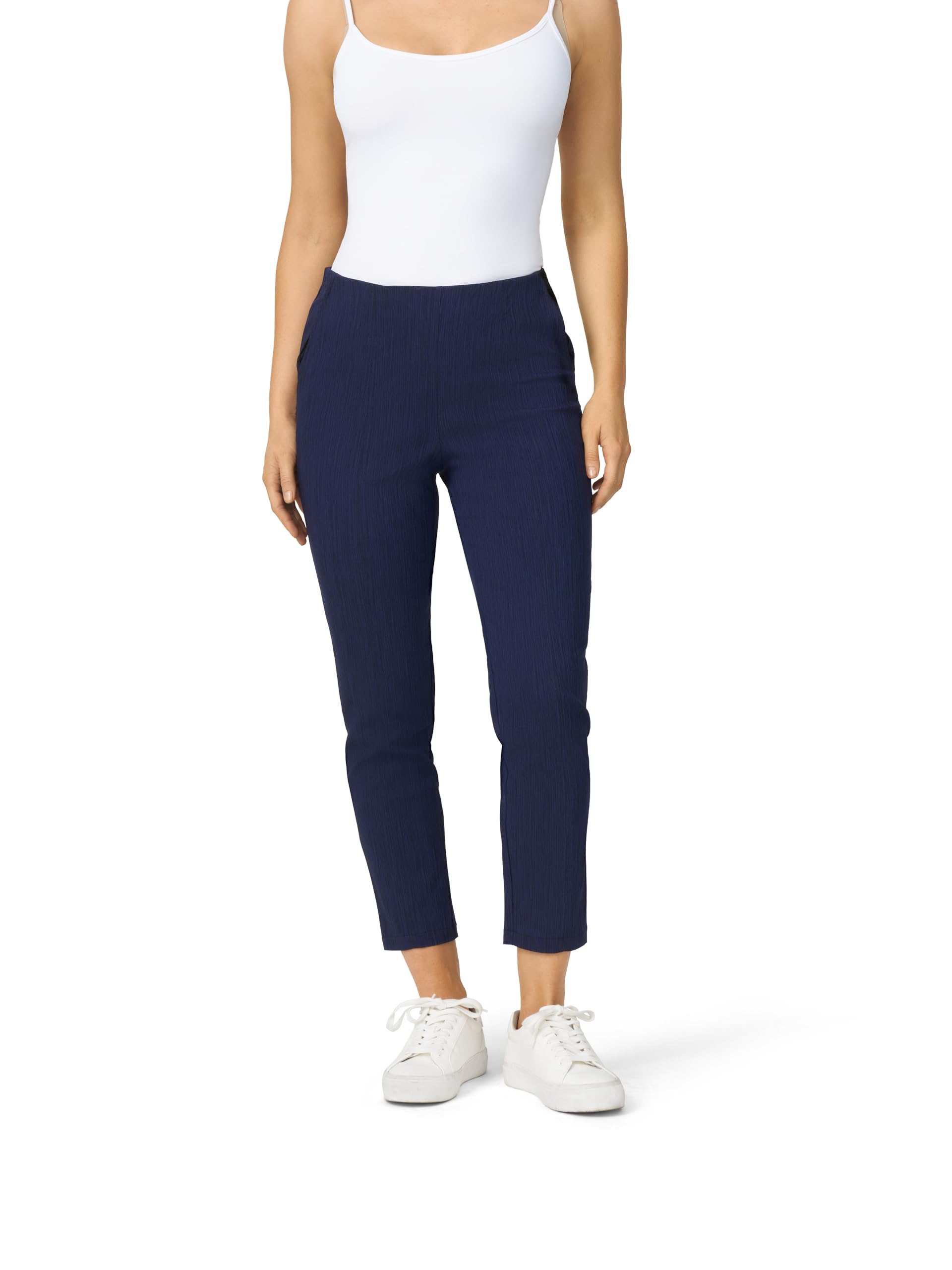 Cable Gauge Womens Yarn Dye Knit Pant Elastic Waistband Slim Fit Pull-On Ankle-Length Lounge Pants Navy Stripe