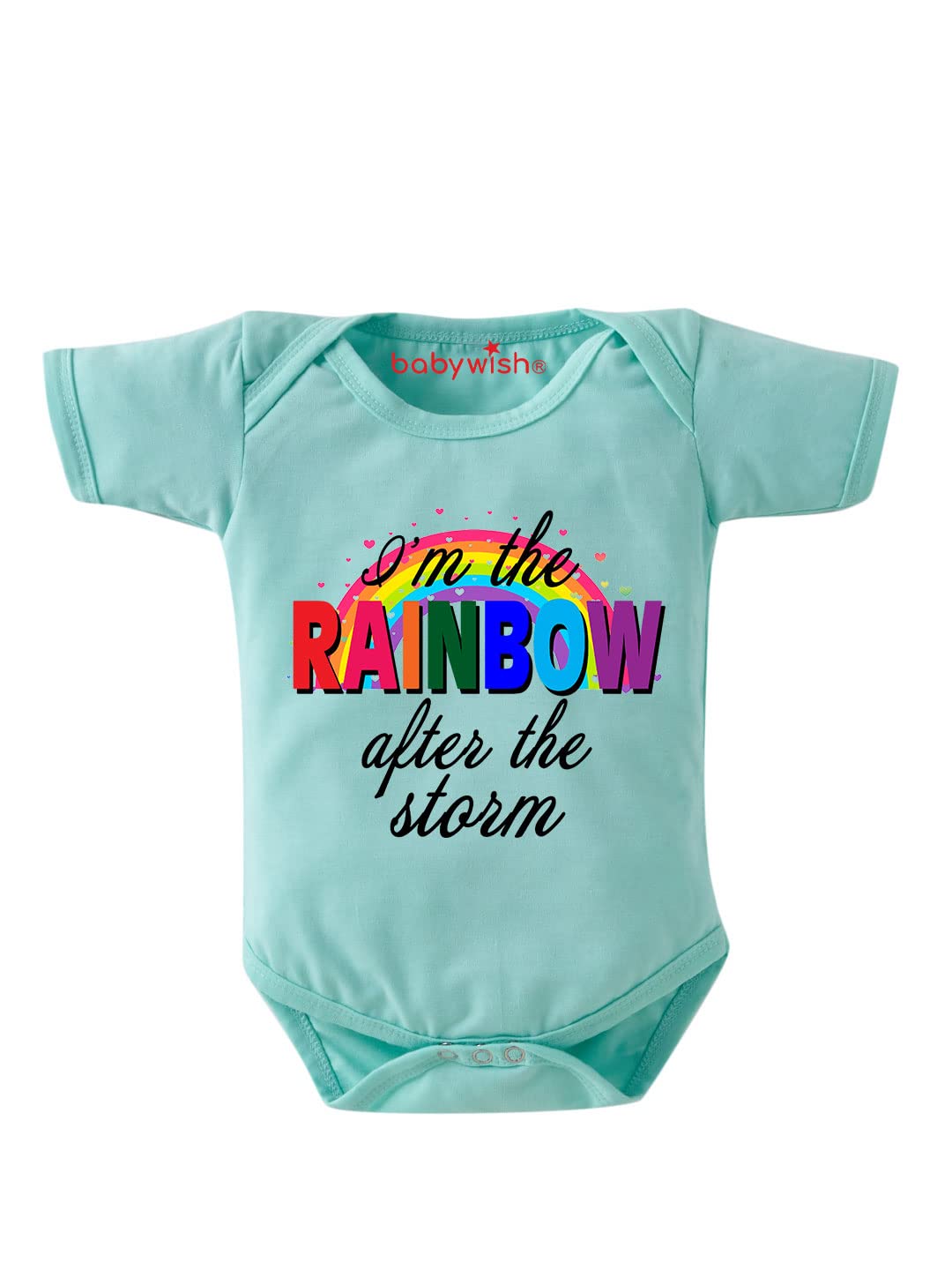 Quotes and Fun Print Baby Unisex Bodysuits Newborn Romper Half Sleeve baby unisex rompers I AM THE RAINBOW AFTER STORM