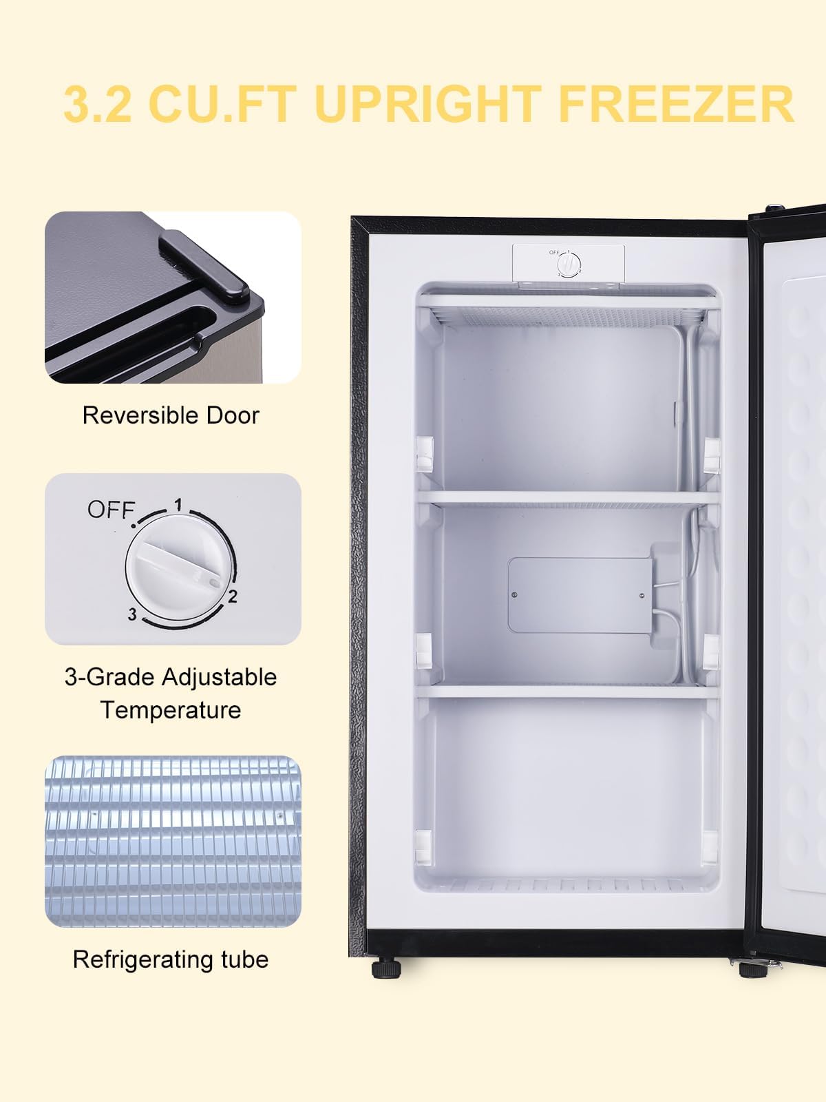 Upright Freezer 3.0 Cu.Ft Freestanding Freezer With Adjustable Thermostat For Bedroom, Office, Kitchen, Dorm Silver Flower on Fridge.com - View 2