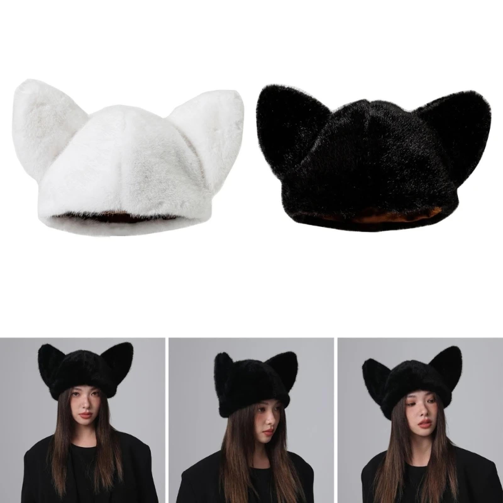 Gorros De Punto para Sombrero Tejido Beanie Gorro De Gorro De Invierno con Forma De Oreja De Gato Grueso Que Protege La Oreja para Niñas