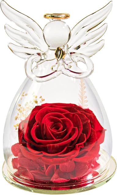 Preserved Rose in Glass Dome Angel Shape with Real Eternal Rose Gifts for Valentines Day Christmas Wife Mum Girlfriend on Christmas Valentine's Day Birthday Decor Gifts for Mother's Day
