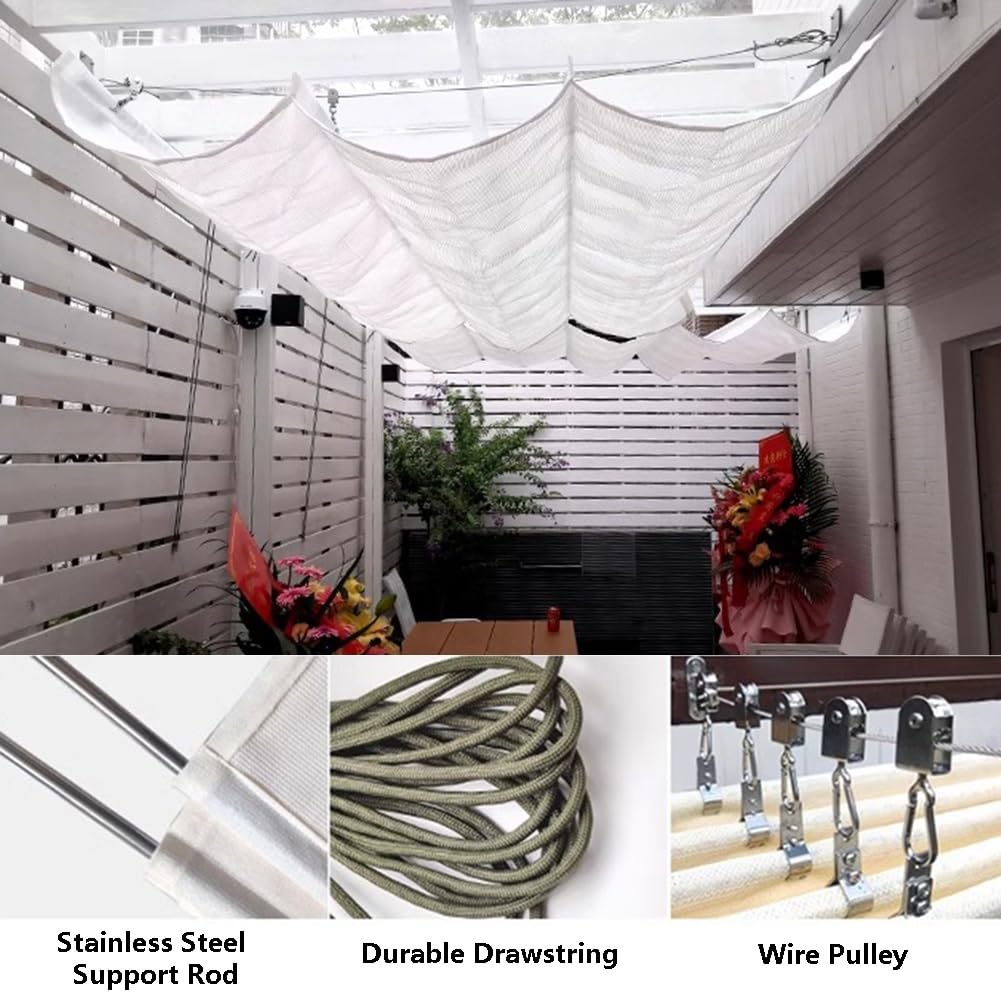 Ausziehbares Sonnensegel für Terrasse, Hof und Garten, UV-Schutz, mit Montageset, verstellbares Wellen-Design für ultimativen Sonnenschutz