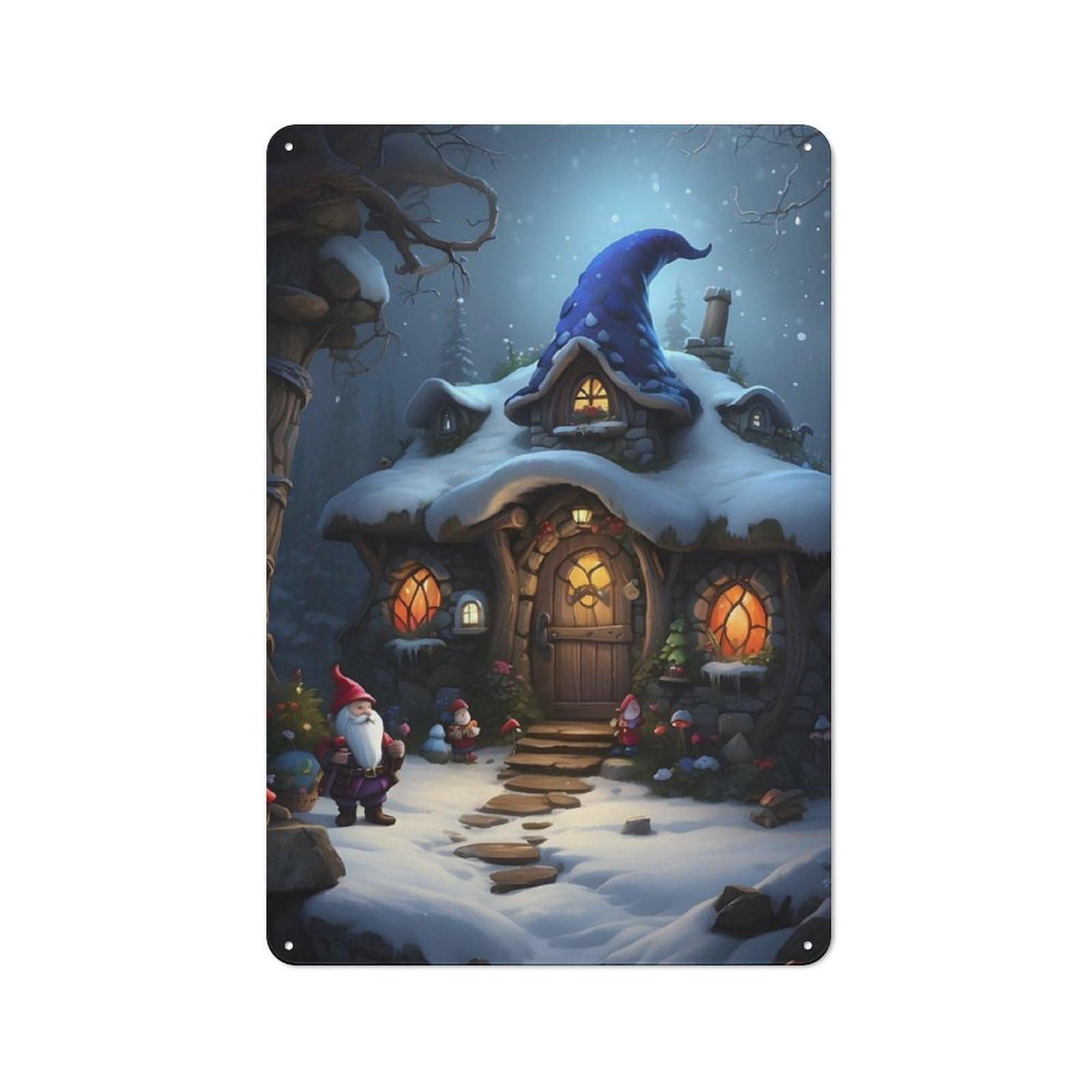 Mushroom House Fantasy Metal Wall Plaque for Travel Lovers, Birthday, Housewarming Or Christmas Gift, 30x20cm