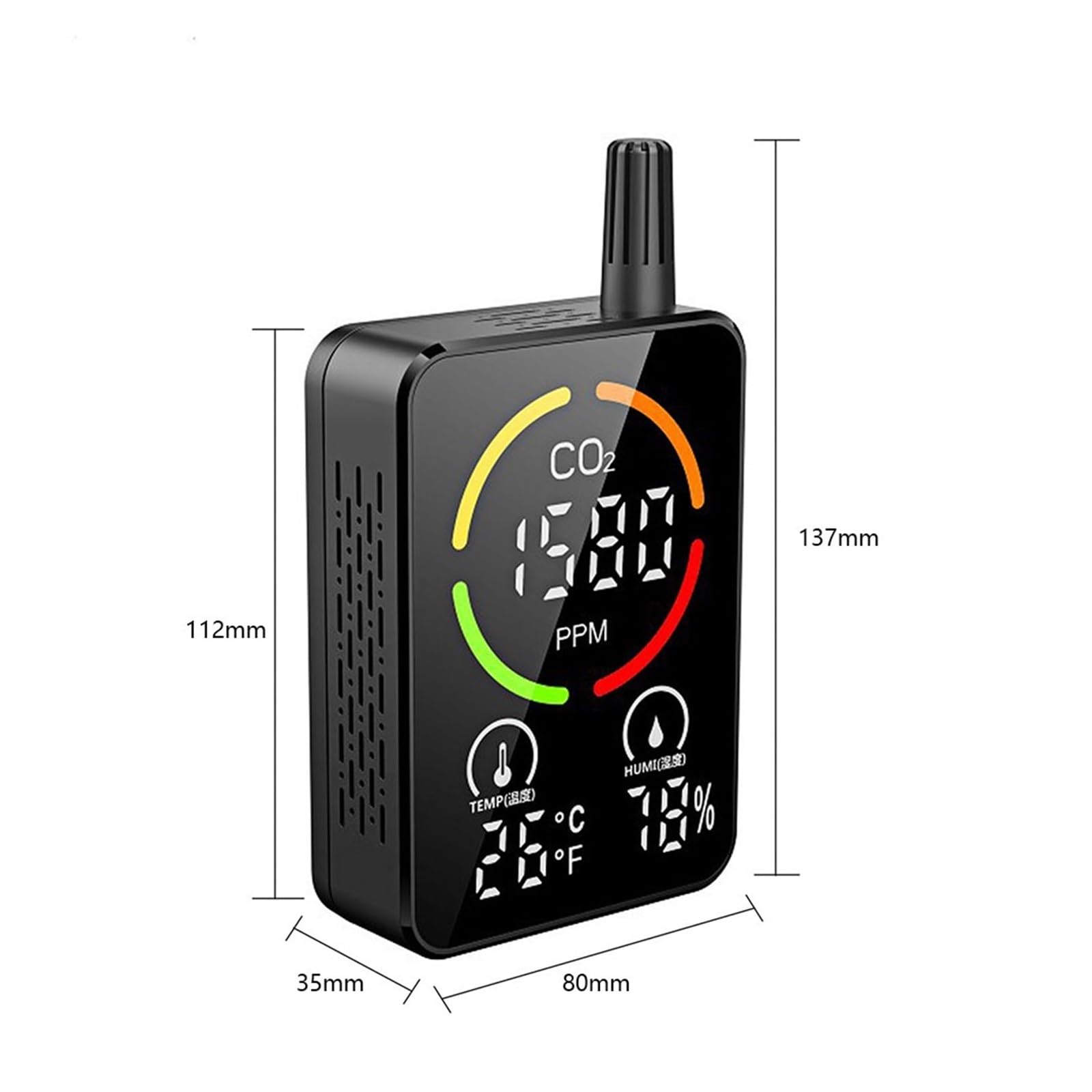 Moniteur De Qualité L'air Avec Détecteur CO2, Capteur Température Et D'humidité, Testeur Concentration Dioxyde Carbone Alarme Surveillance Précise Temps Réel