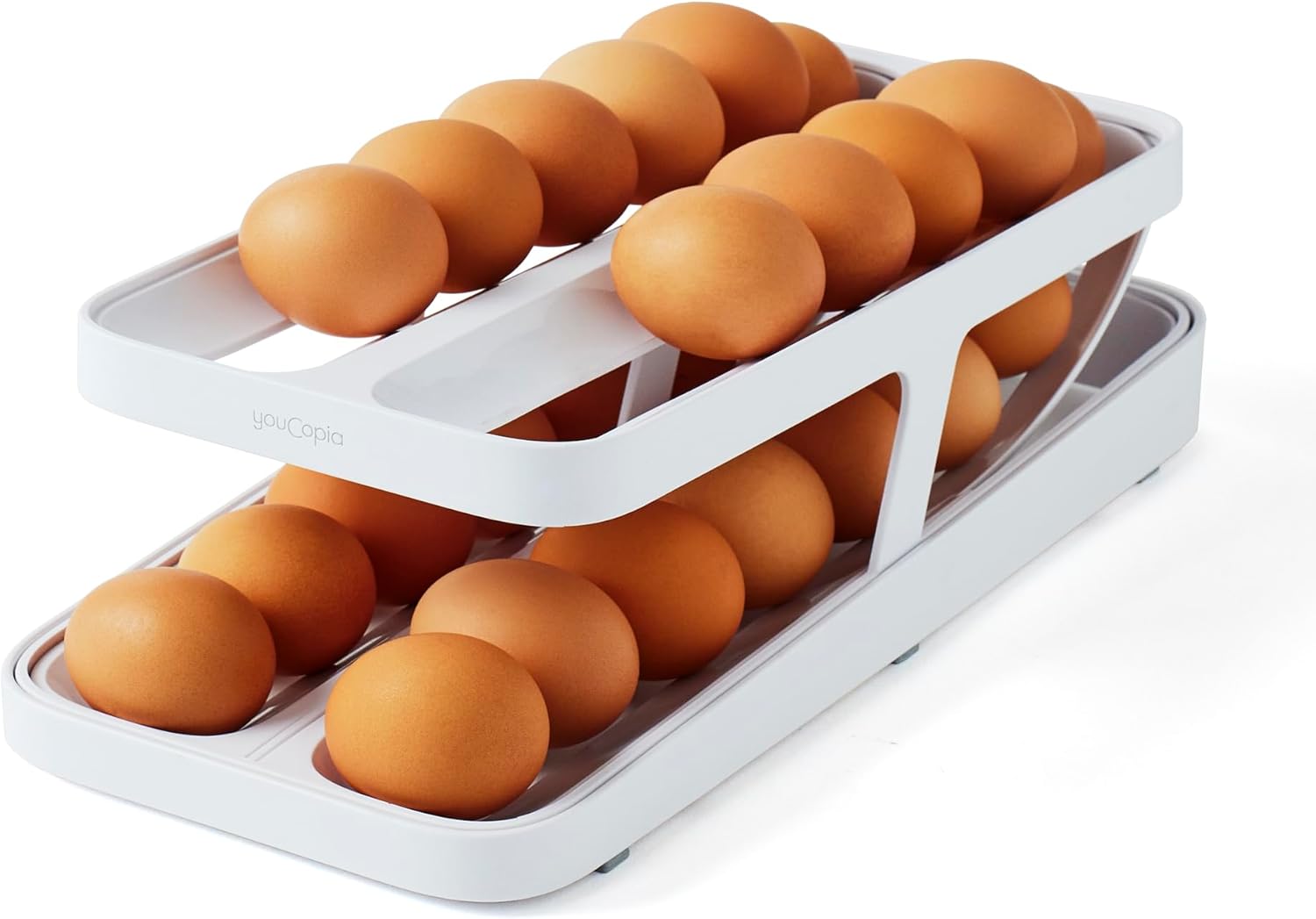 YouCopia RollDown® Egg Dispenser, Rolling Eggs Dispenser and Organizer for Refrigerator Storage, Double Track