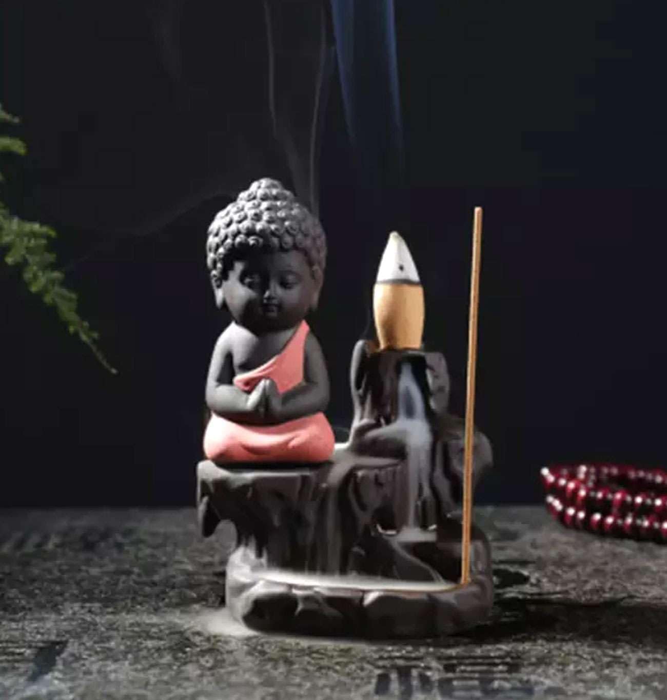 Generic The Saanvi Crafts Meditating Monk Buddha Smoke Backflow Cone Incense Holder Decorative Showpiece with 10 Free Smoke Backflow Scented Cone Incenses, Medium