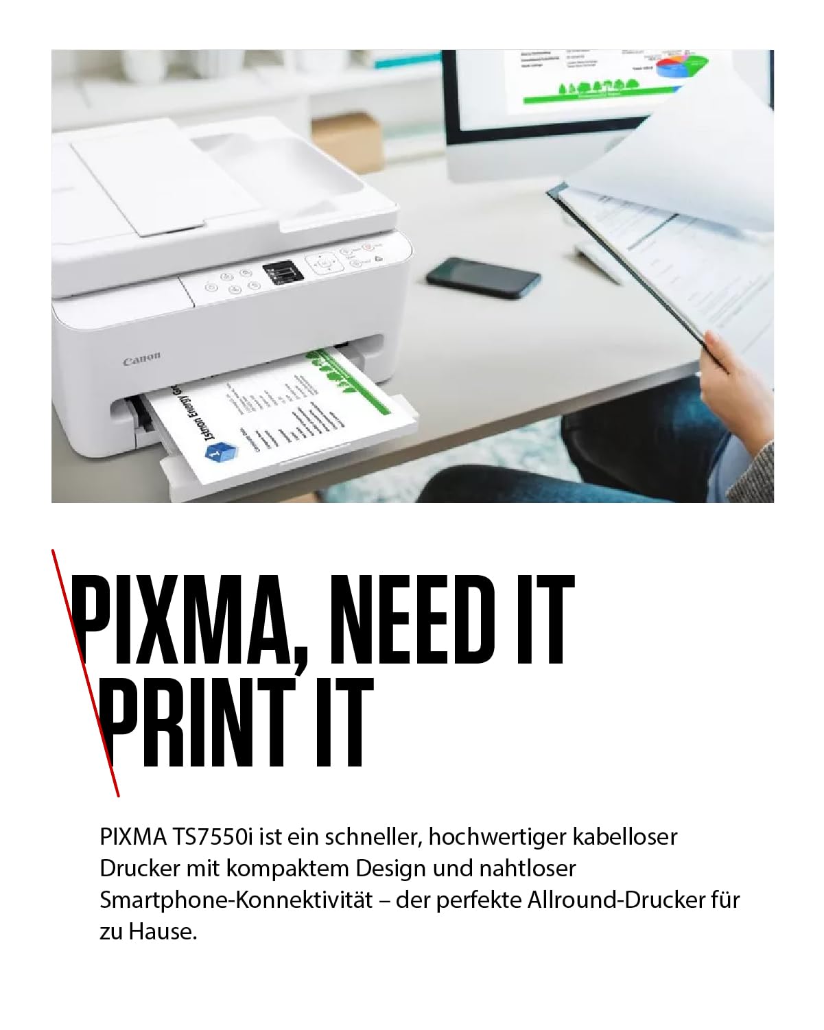 Canon PIXMA TS7550I - WLAN-Multifunktionsdrucker mit ADF, Papierkassette und Frontbedienung | Kabelloses Drucken vom Smartphone leicht gemacht - Enthält MP-101 A4-Fotopapier, 5 Blatt