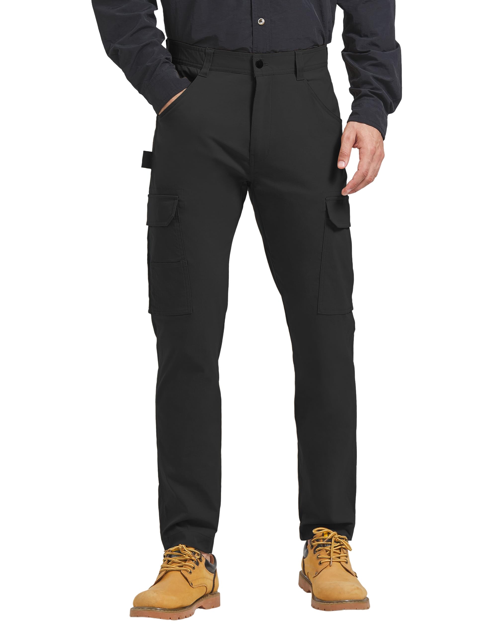 PULI Men's Carpenter Work Pants Cargo Hiking Pants Slim Fit Stretch Waterproof Outdoor Trousers with Pockets
