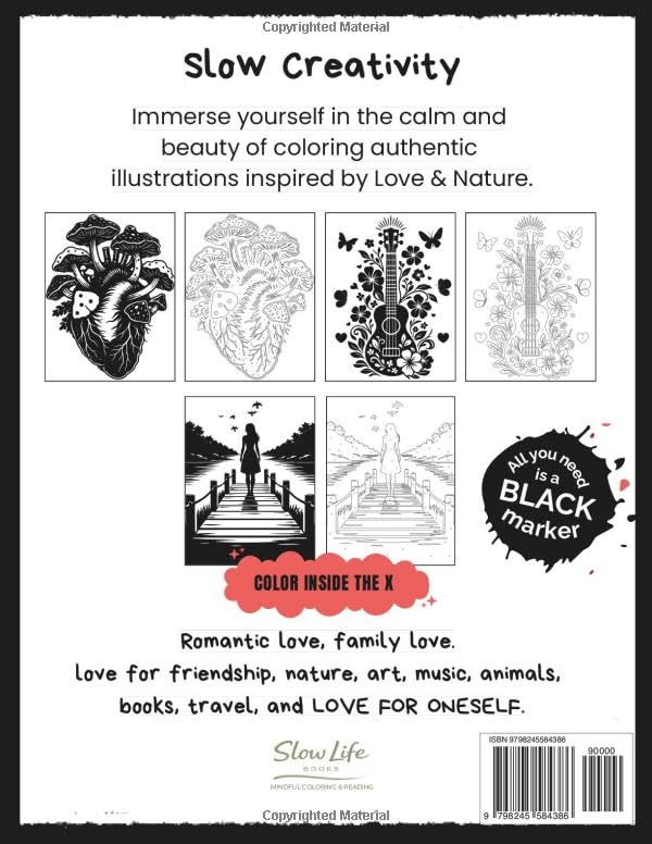 LOVE & NATURE Monochrome: Coloring Book for Adults and Teens | Still and Slow Art Therapy, Stress Relief, Mindfulness & Creative Relaxation. image 3