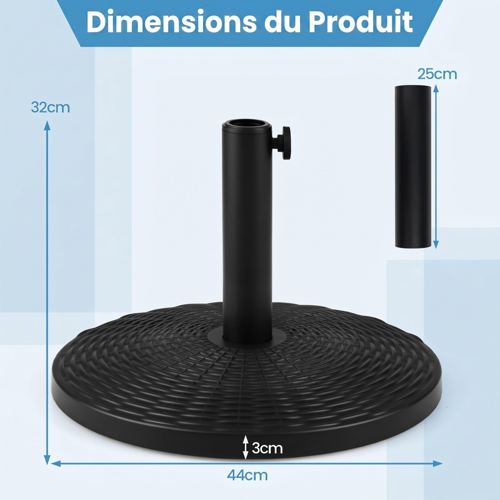 COSTWAY Pied de Parasol en Béton 9,5 kg pour Mât ∅38/48 mm