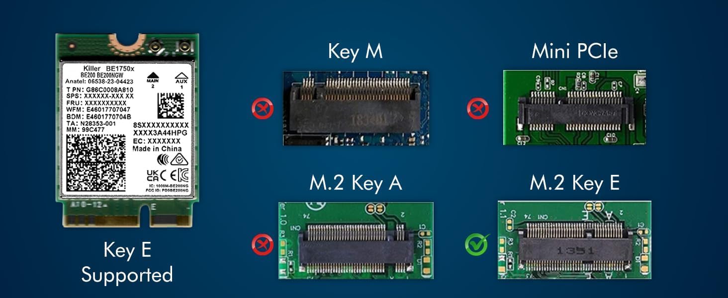 Intel BE1750x Killer Series Upgraded BE200 WiFi 7 Card | Gaming WiFi Adapter | M.2 PCIe WiFi Card | 5.8 Gbps 320MHz 4K QAM | Supports Bluetooth 5.4 & Intel PC with Windows 10/11