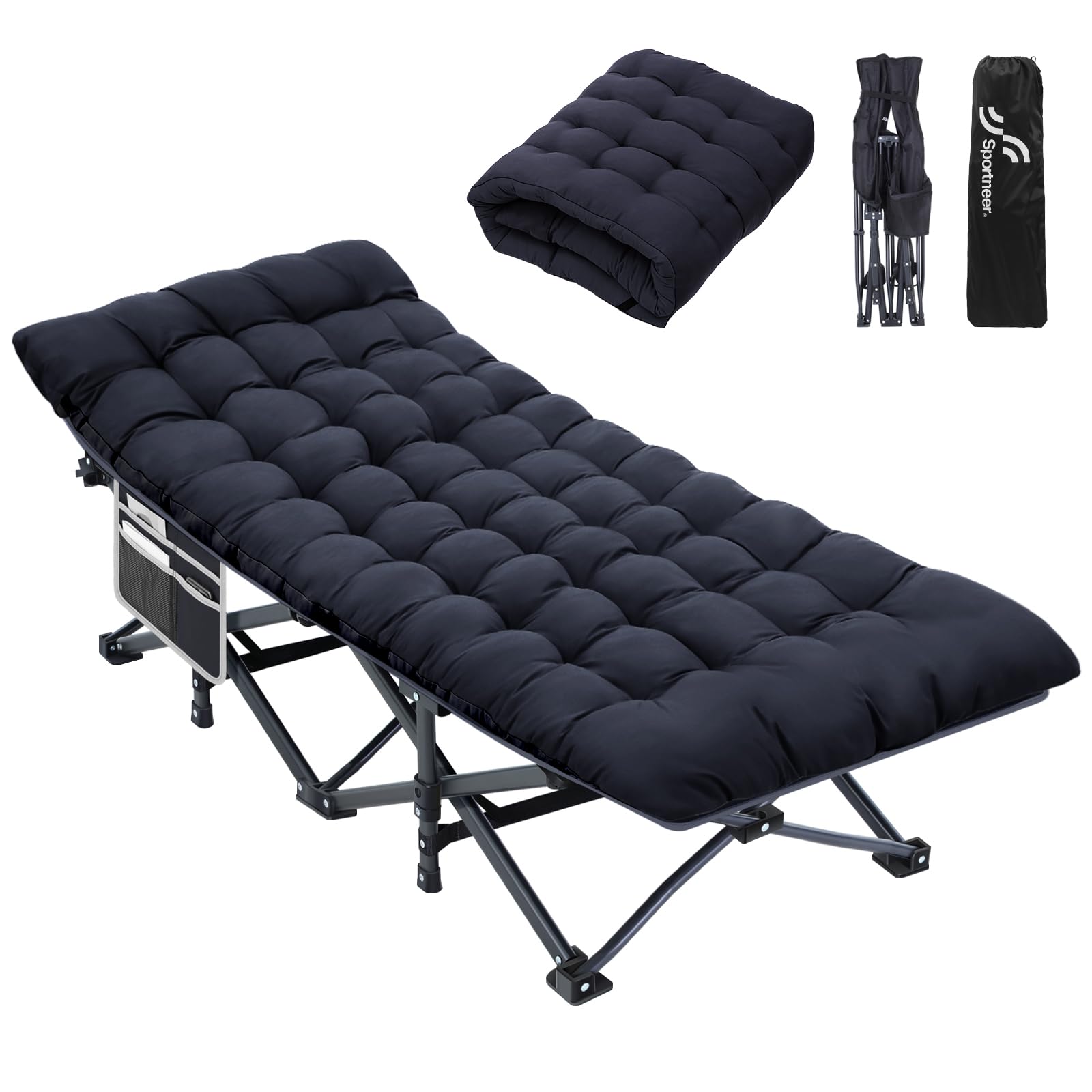 Sportneer Camp Beds for Adults with 1.5" Thick Mattress, Camping Bed 74 * 28" Extra Wide Support 450lbs for AdultsTravel Fishing Picnic Outdoor