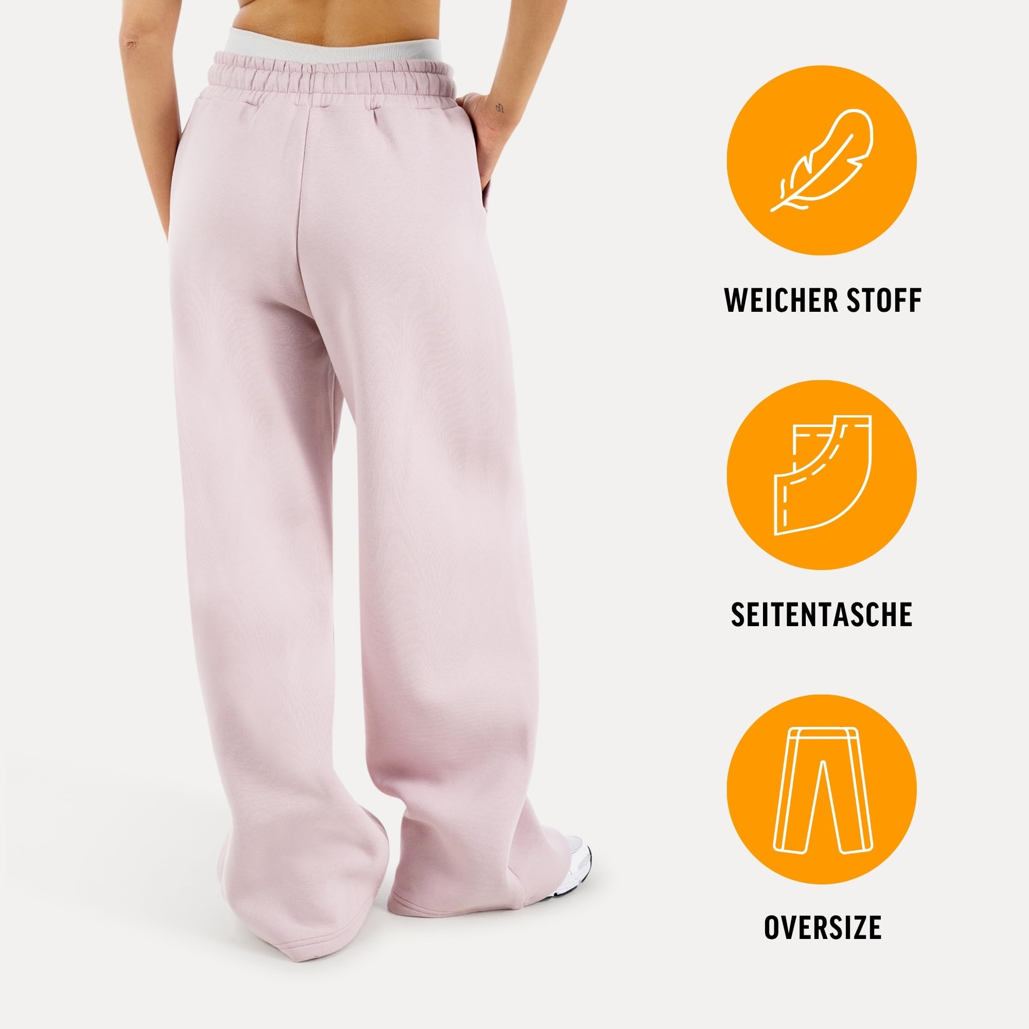 SMILODOX Jogginghose Damen Thalea Oversized Wide-Leg, Sweatpants, Freizeit-Hose mit elastischem Bund und Tunnelzug, Seitliche Eingrifftaschen, Logo-Stitching Modernes Design, für Gym & Homewear