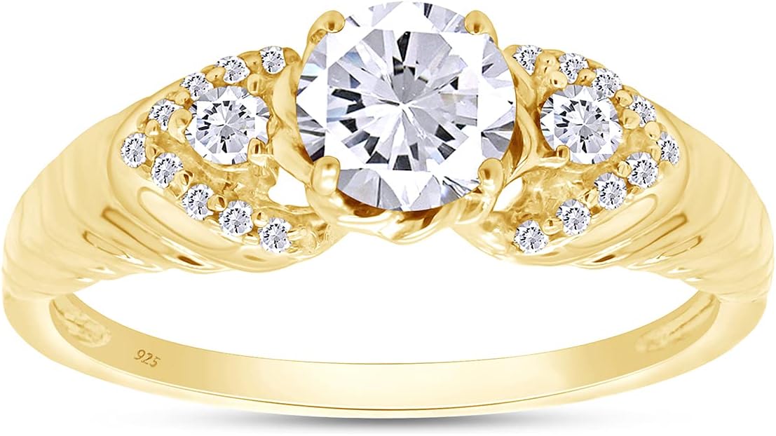 AFFY White Cubic Zirconia Princess Engagement Wedding Ring in 14k Gold Over Sterling Silver