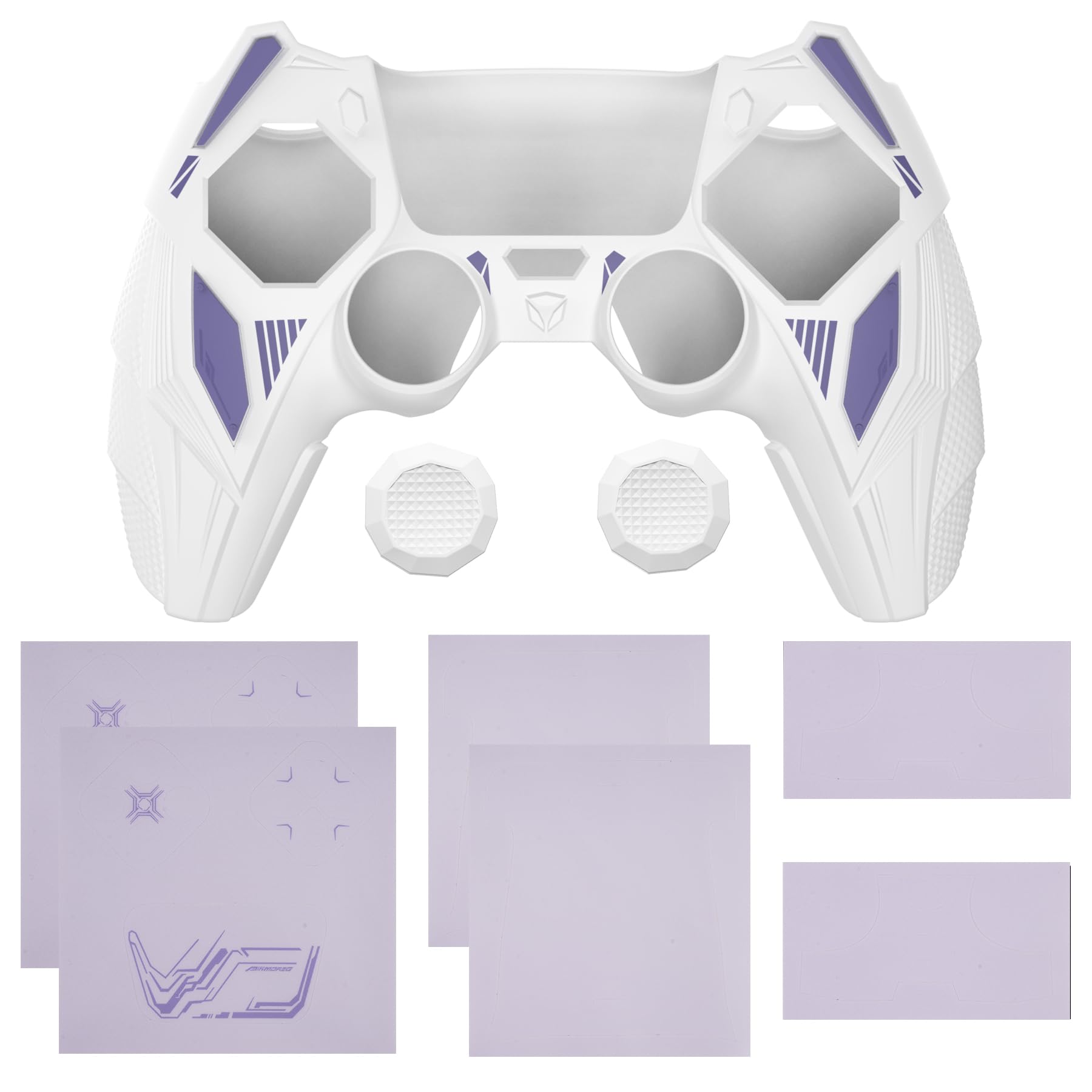 playvital Cover Controller per ps5 Joystick, Compatibile con ps5 Base di Ricarica, Custodia Silicone Antiscivolo Grip Ergonomico per Posizionamento Verticale, Mecha Rhino-Bianco&Lilla