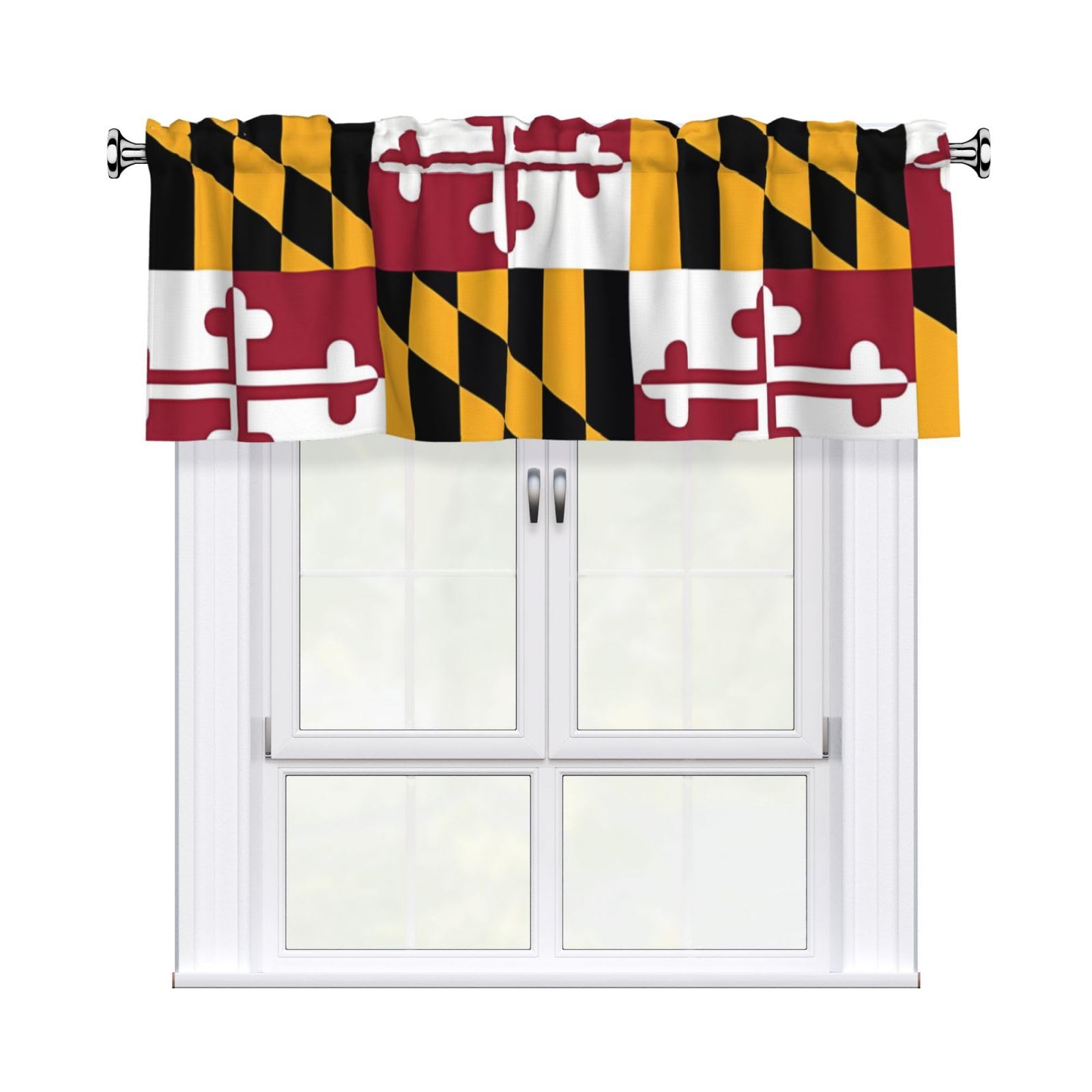 HJFCZH Flag of Maryland Prints Curtain Valance 54x18in - Peach Skin Kitchen Window Layer, Filtered Light & Quick-Install Rod Pocket Cover