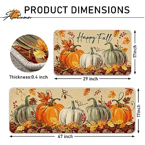 Happy-Fall-Pumpkin-Patch-Kitchen-Rugs-Set-of-2-Autumn-Maple-Leaves-Kitchen-Mats-Decor-Thanksgiving-Farmhouse-Floor-Door-Mat-Home-Decorations-17×29-and-17×47-Inch Happy Fall Pumpkin Patch Kitchen Rugs Set of 2 Autumn Maple Leaves Kitchen Mats Decor Thanksgiving Farmhouse Floor Door Mat Home Decorations 17×29 and 17×47 Inch