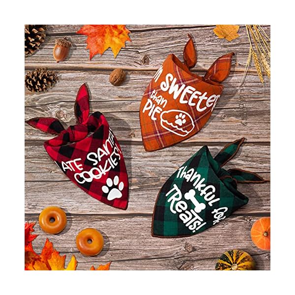 3 pack thanksgivng dog bandana, fall classic plaid halloween christmas xmas autumn triangle bandanas scarf bibs kerchief gift set - pet holiday accessories decoration for small to large dogs cats pets - image 8