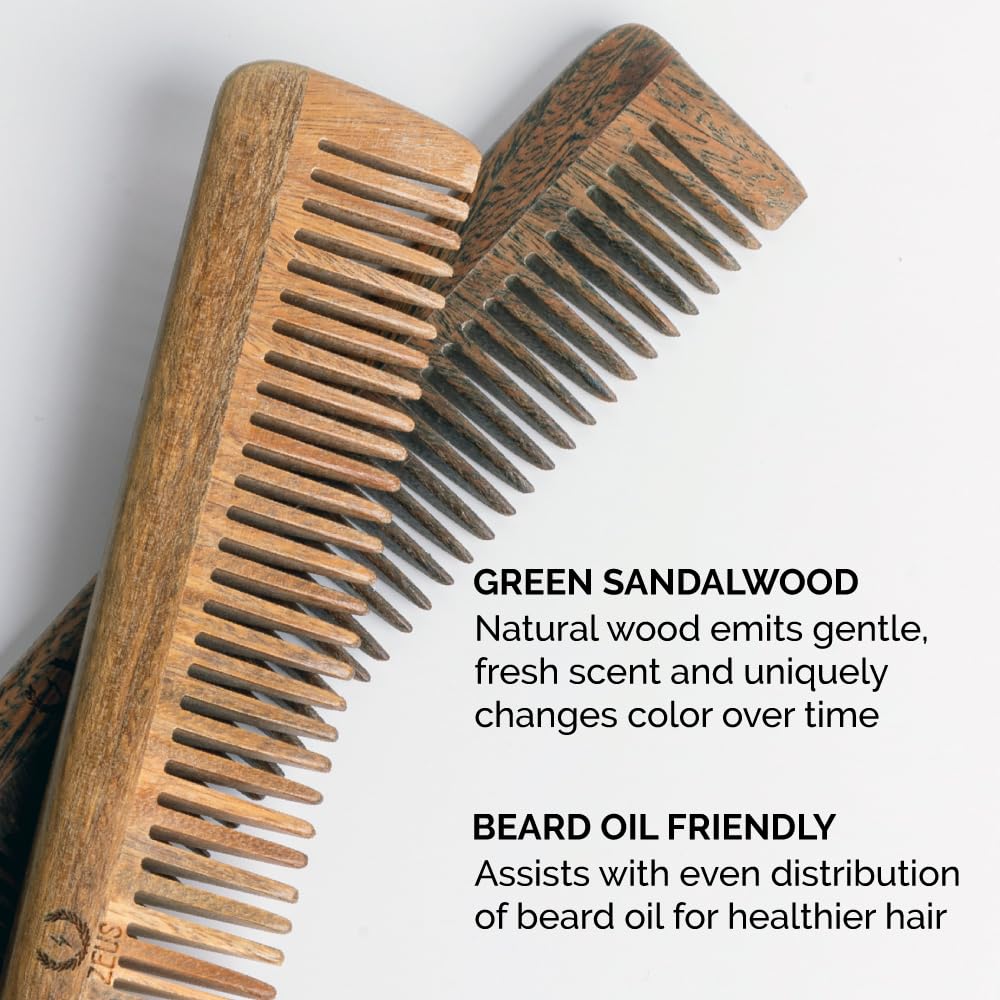 Peine para barba y bigote de sándalo con funda de cuero, peine largo hecho a mano con corte de sierra y antiestático (L31) 5