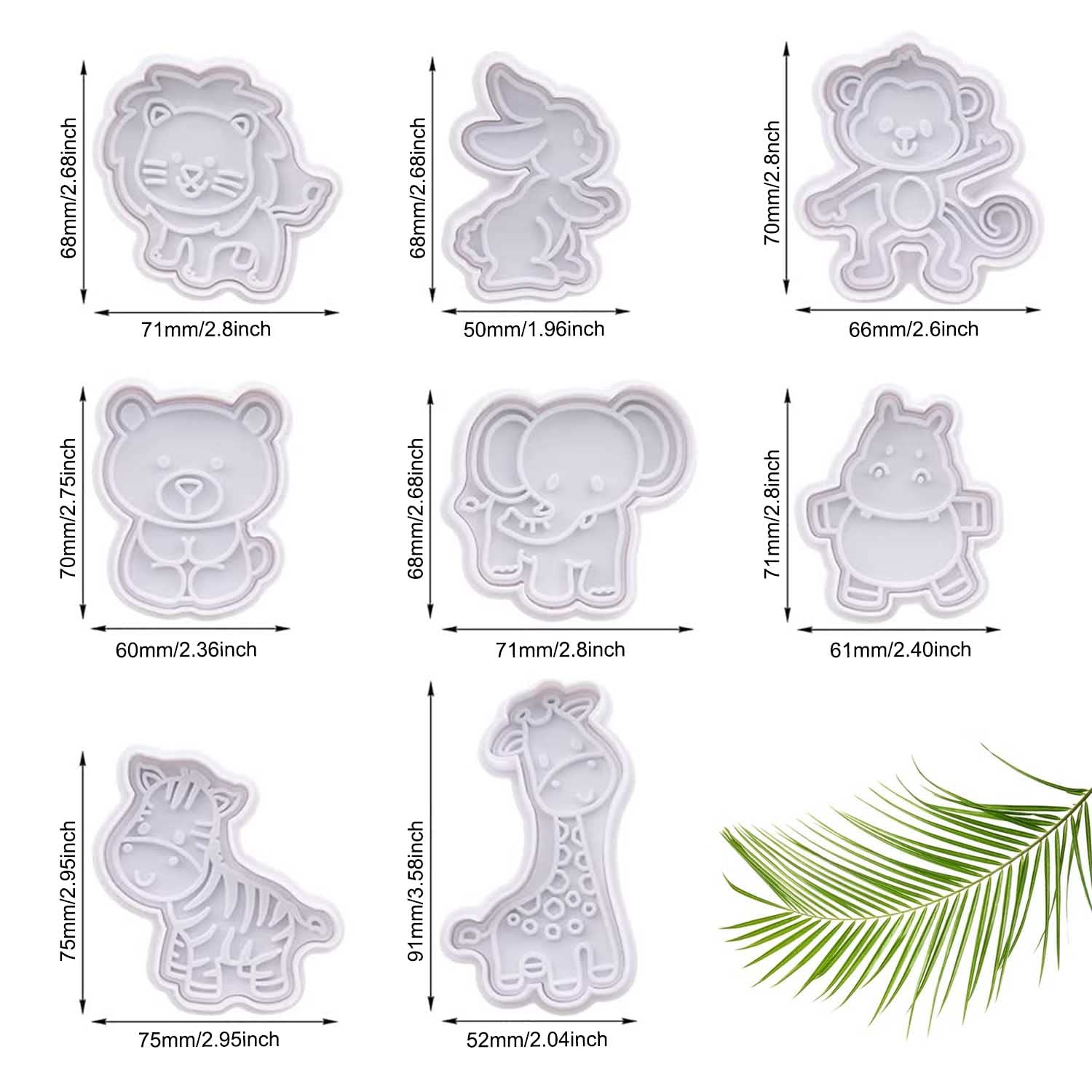 Xzeemo 8 stuks dieren uitsteekvormpjes voor kinderen, plastic uitsteekvormpjes, koekjesvormen voor kinderen, 3D-uitsteekvormpjes, stempel dieren, kinderbakaccessoires (A