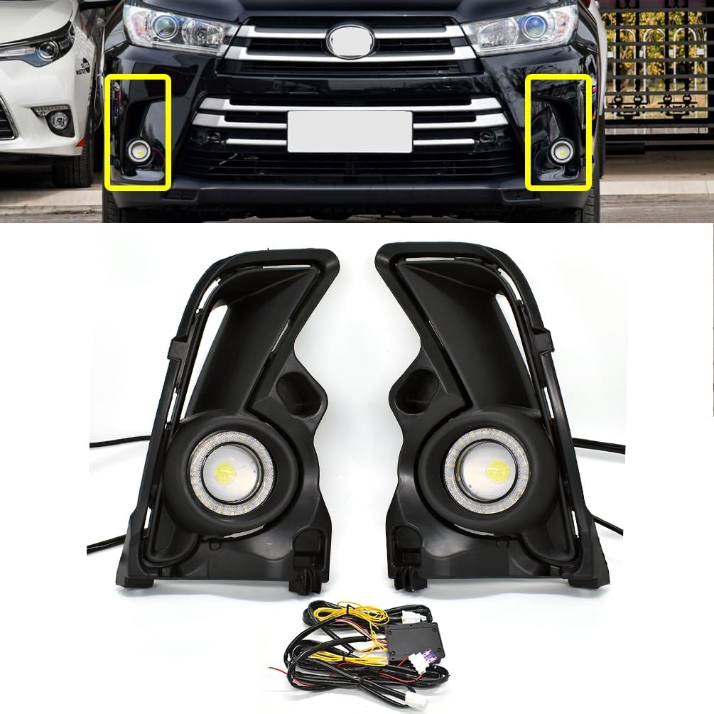 LED Fog Light Fit For 2017-2019 Toyota Highlander Fog Lamp Cover Replacement DRL Amber Turn Signal Light Headlight
