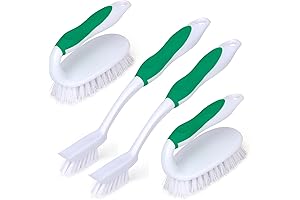 Scrub Brush Kit for Deep Cleaning - Tile Grout Brush Bundle with Built-in Scraper