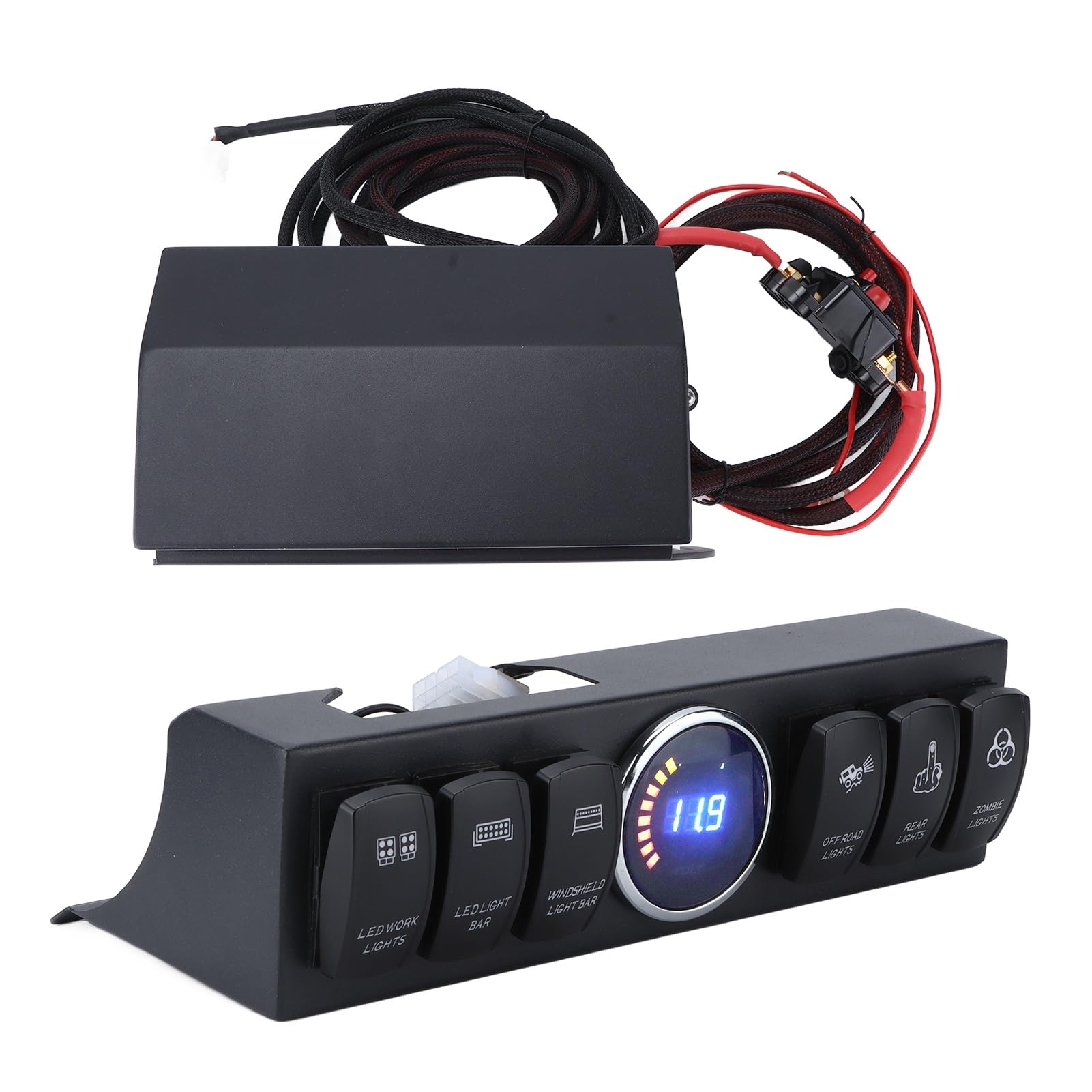 6 Gang Rocker Switch Panel, Fuse Relay Control Box, Real‑time Monitoring, Replacment for JK 2007‑2017 with 5 Intelligent Protections, Temperature Proof