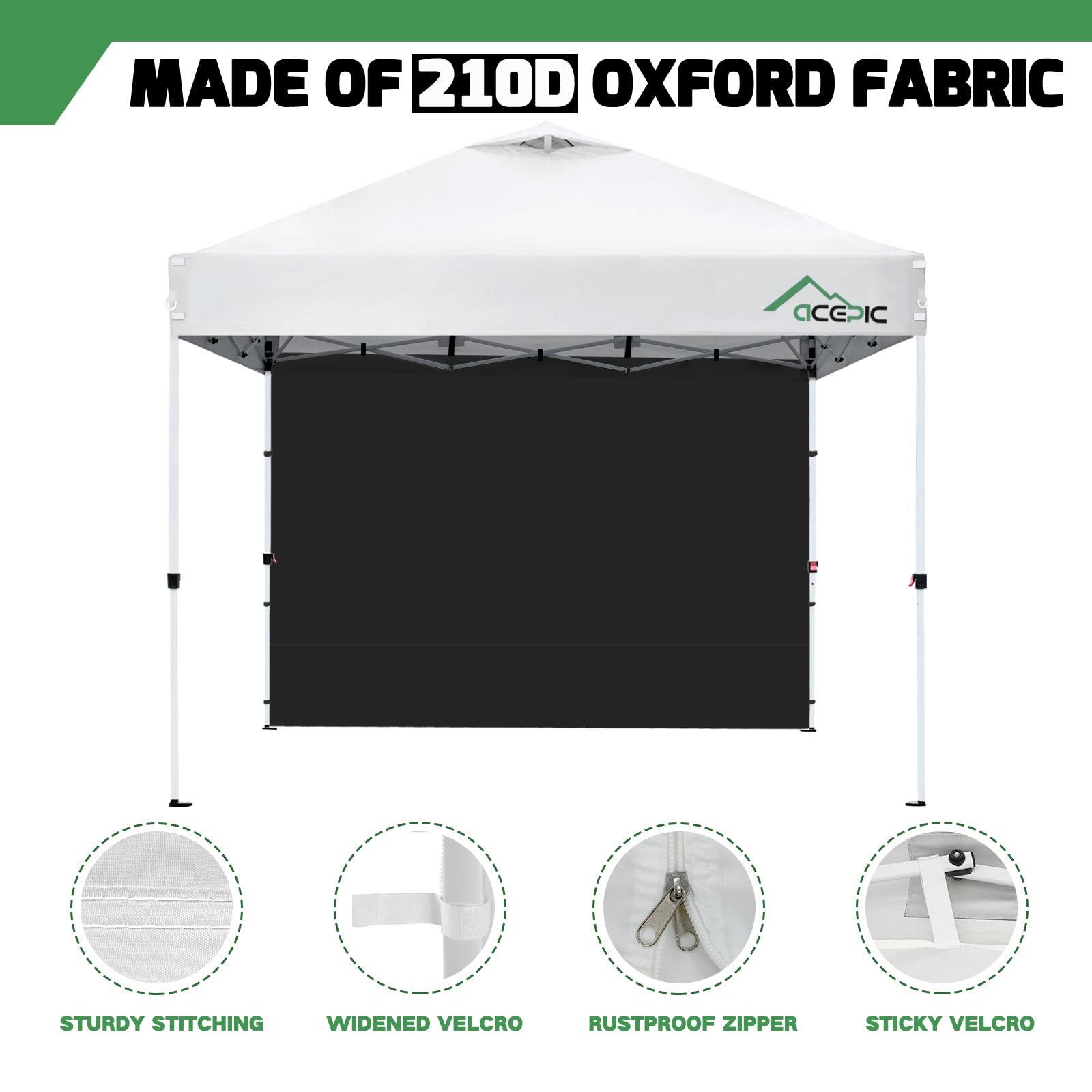 Acepic 3 Pezzi Pannelli Laterali per Gazebo 3x3m, Tessuto Oxford 210D Impermeabile, da Giardino, Esterni, Feste, Bianco(Tenda a baldacchino NON inclusa) (Nero, 3PCS)
