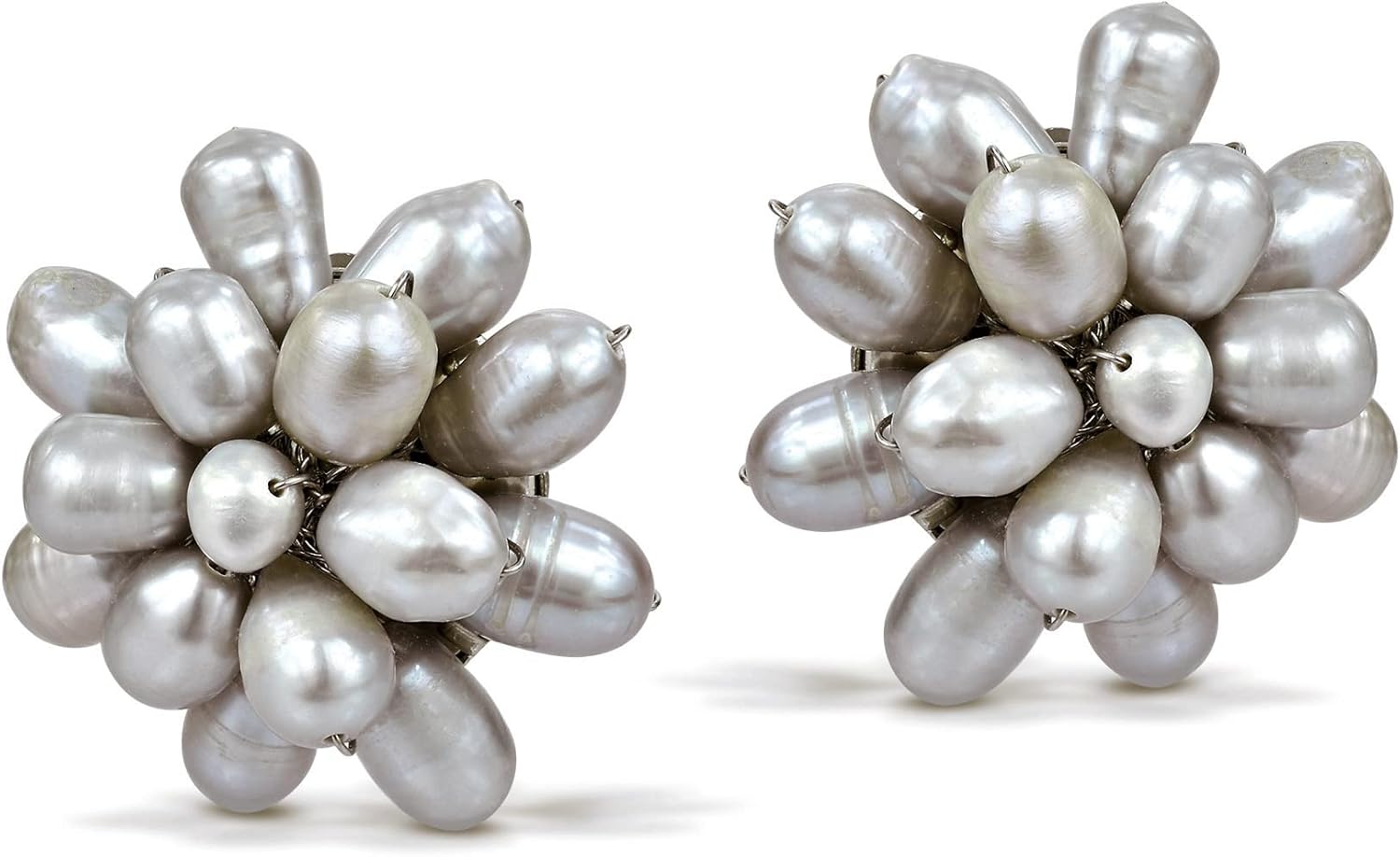 AeraVida Classic Statement Pearl Bridal Floral Cluster Clip-on Non Pierced Earrings,Elegant Pearl Earrings for Women,Handmade Cultured Freshwater Pearls Earrings,Boho Jewelry, Pearl - Image 2