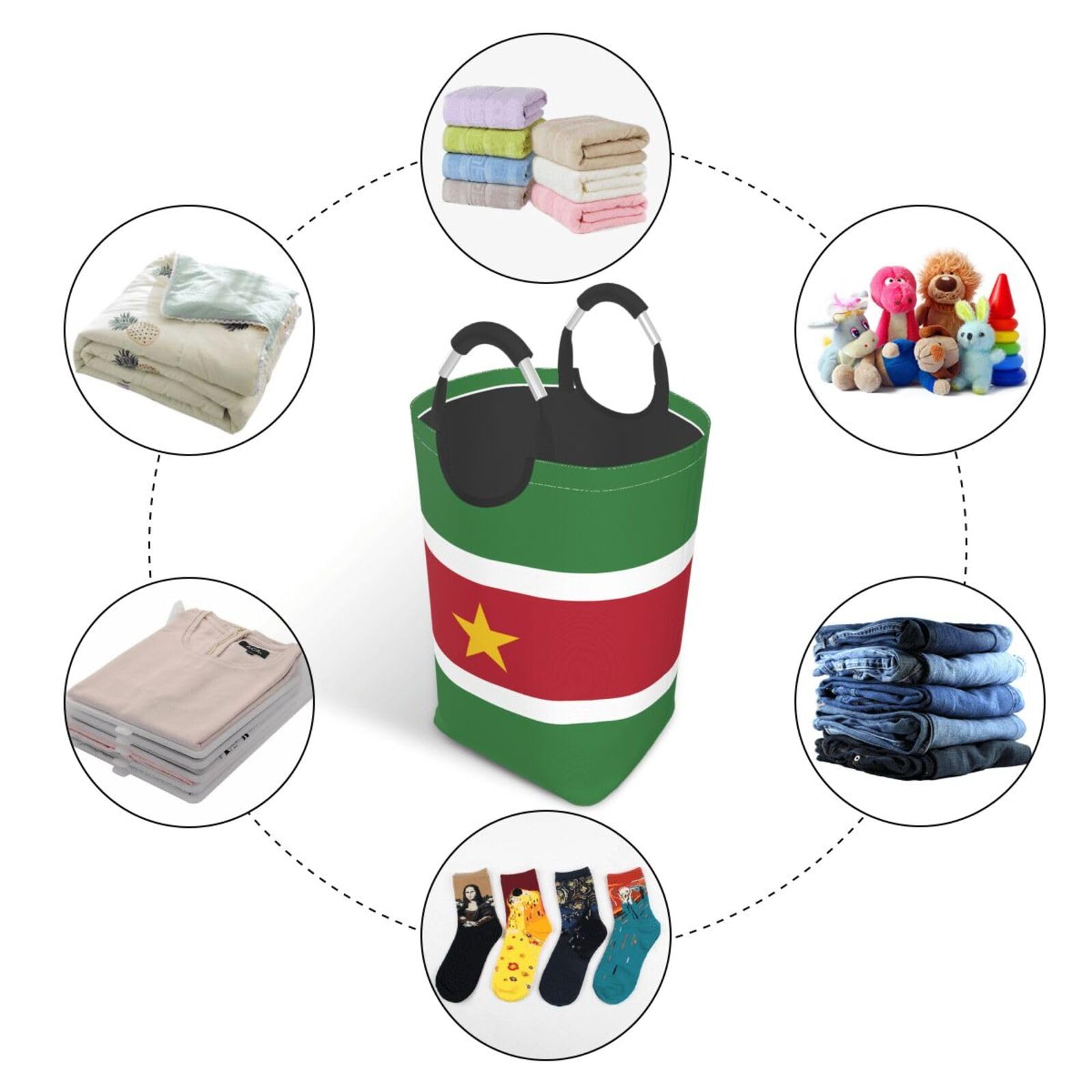 Flag of Suriname Faltbare quadratische Aufbewahrungstasche, 50L Schmutzige Kleidung Wäschekorb, geeignet für Waschküche, Schlafsaal, Schlafzimmer