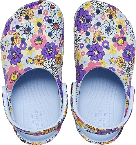 Image of Crocs Kids Unisex Classic Clog - Seasonal Graphic (Little Kid /Big Kid) Blue Calcite /Multi Retro Floral 13 Little Kid M