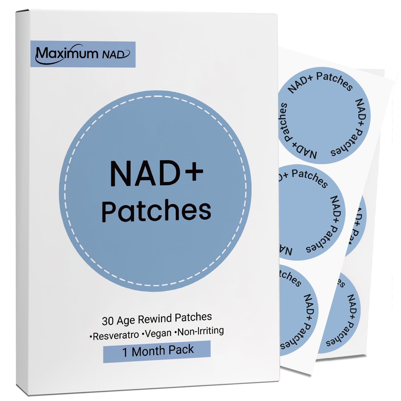 NAD+ Patches for Women & Men with Nicotinamide and Resveratrol-30 Patches, Premium 8-Hour Extended-Release Formula, Vegan