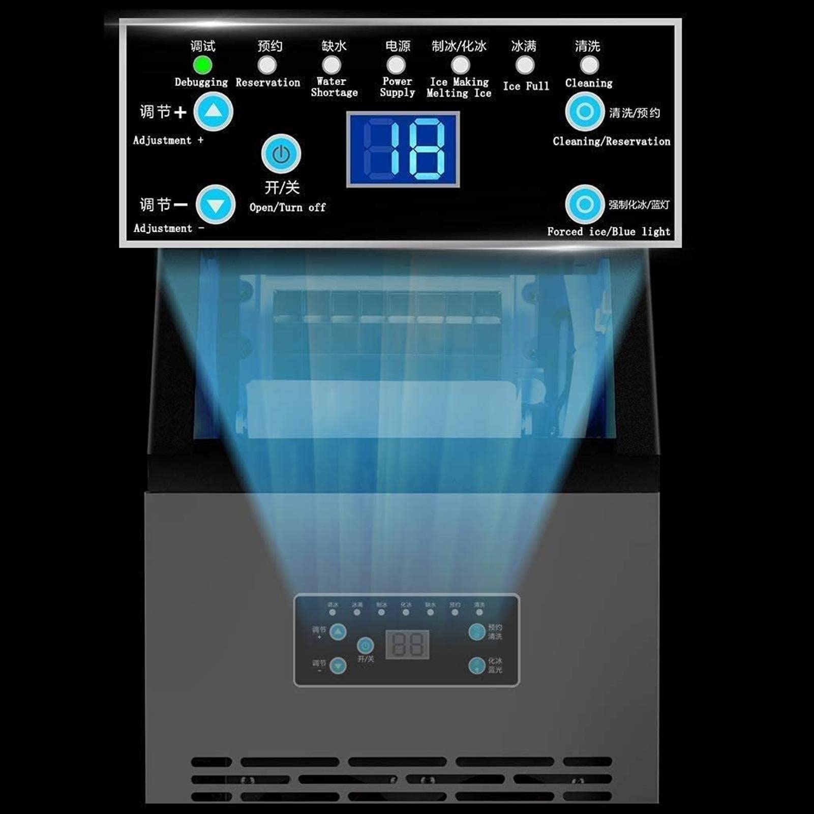 Fabricadores de Cubitos de Hielo Hielo Comercial Independiente de Acero Inoxidable Fabricación rápida de Hielo en 12 Minutos Limpieza con un Solo botón de 60 kg/24 Horas