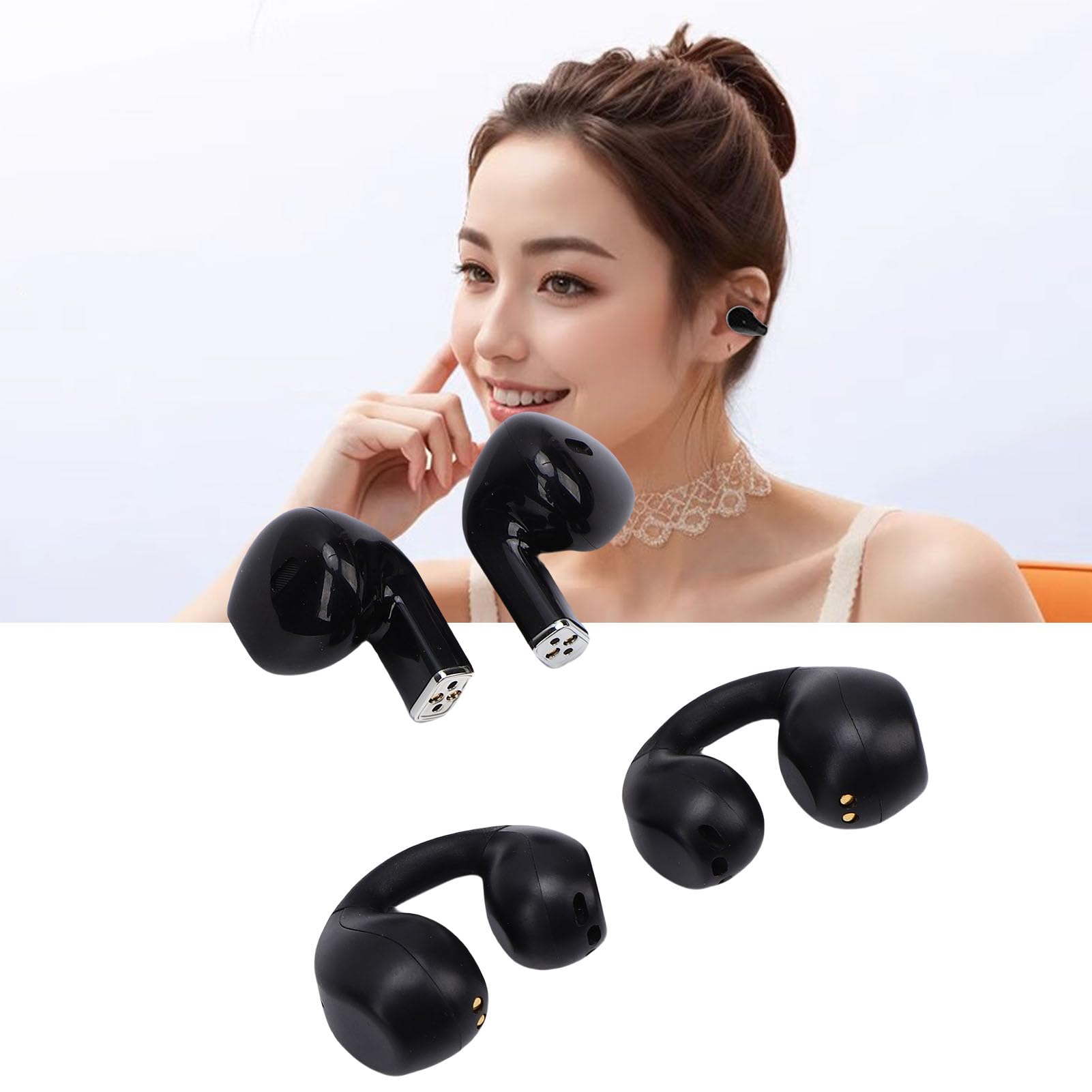 Auricolari Wireless 2 in 1 Bluetooth 5.3 per lo Sport IPX5 Impermeabile HiFi 140H Riproduci Clamp/Holder su Auricolare per PC Fitness, ABS, Metallo (BLACK)