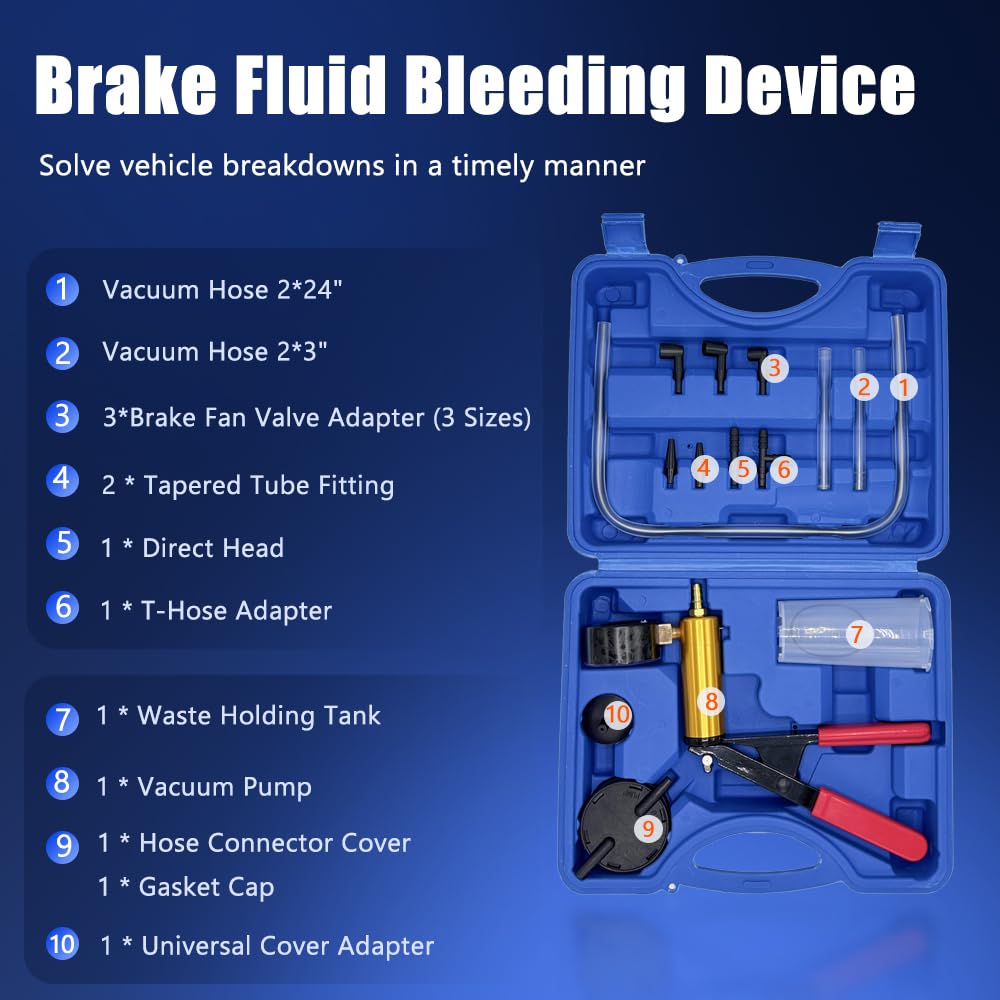 Kit di Strumenti di spurgo del Freno a Vuoto dell'auto Tester di spurgo del Freno, Strumento di aspirazione del Freno a Mano, 0~30inHg (kPa) per Svuotare Facilmente i Freni di Auto e Moto