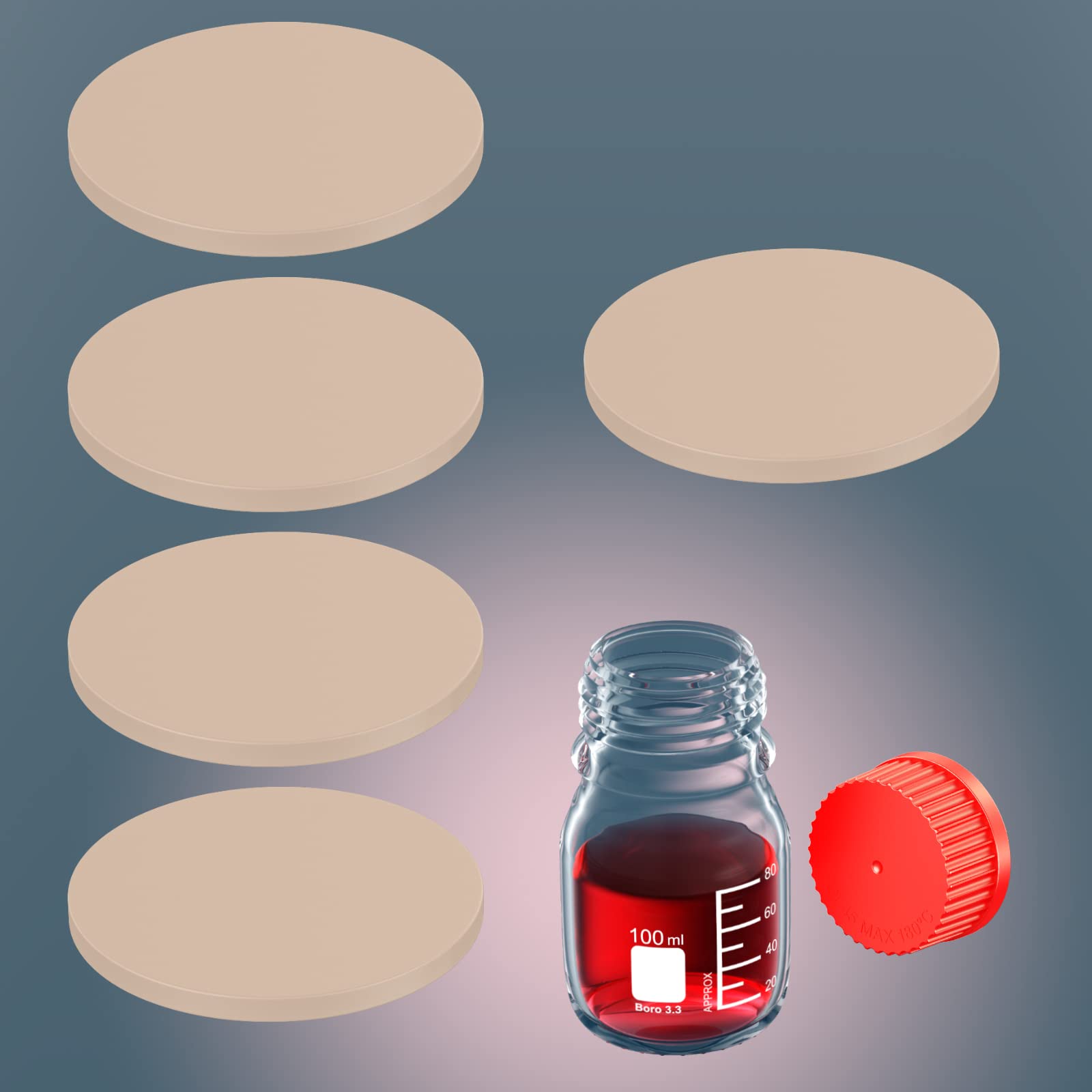 PTFE Faced Silicone Septa for GL45 Open Top PBT Screw Cap,OD: 43mm,Pack of 5 (GL45 PTFE Faced Silicone Septa)