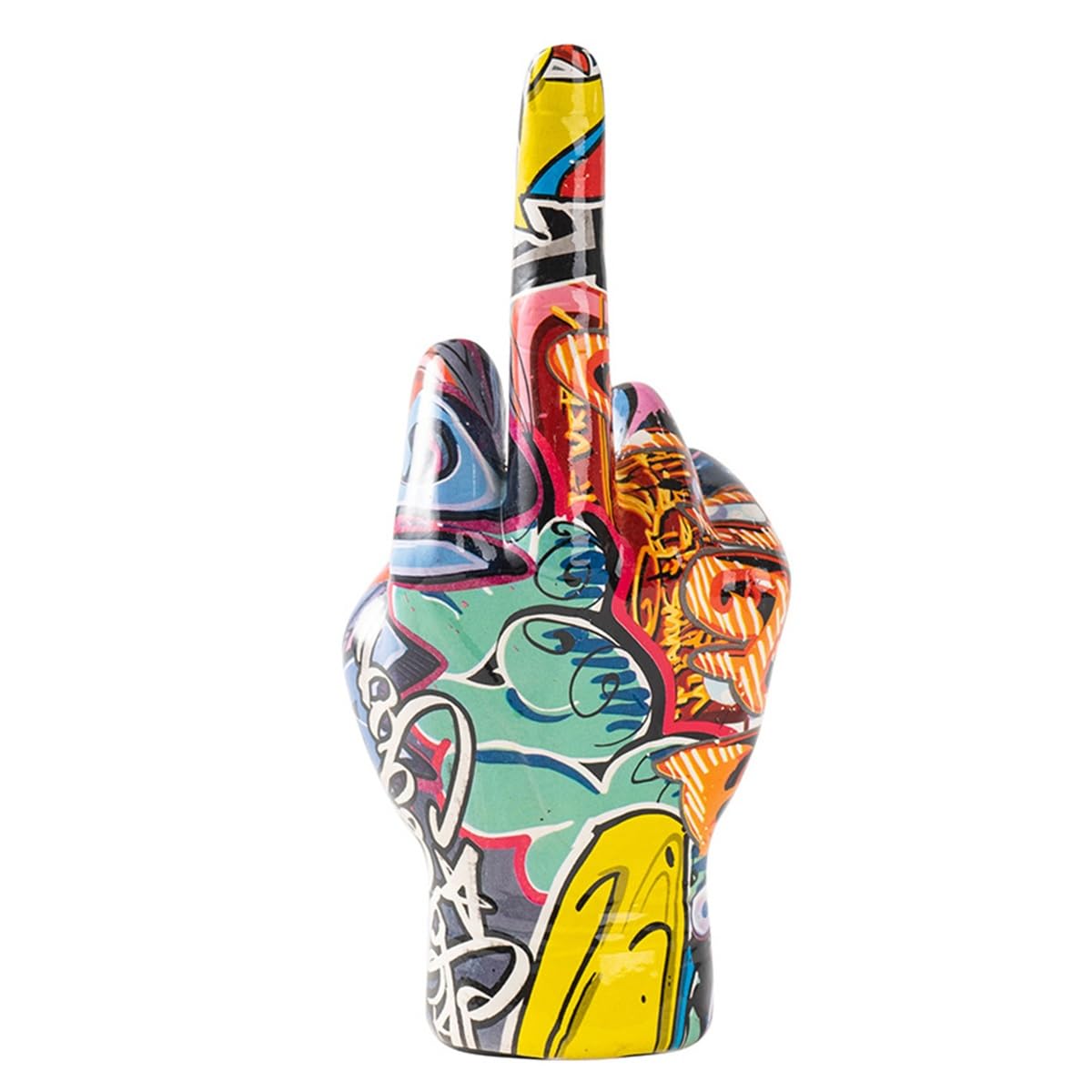 DEJIN Graffiti Rock Middle Finger Statue, Water Transfer Resin Ornament April Fools Day Funny Novelty Prank Gifts for Office Home Decoration(Graffiti)