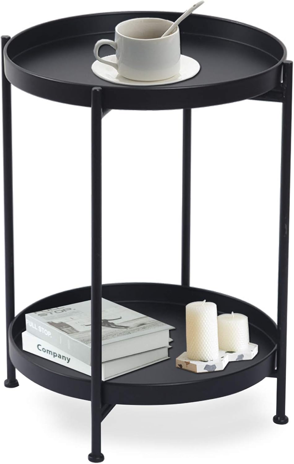 One Boat Metal Black End Table 2Tier Round End Table Gold