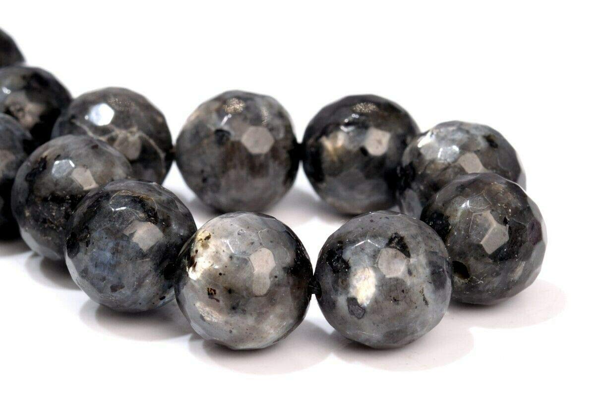 KapOD Beads 12MM Natural Larvikite Black Labradorite Beads A Faceted Round Loose Beads 7" Loose Beads