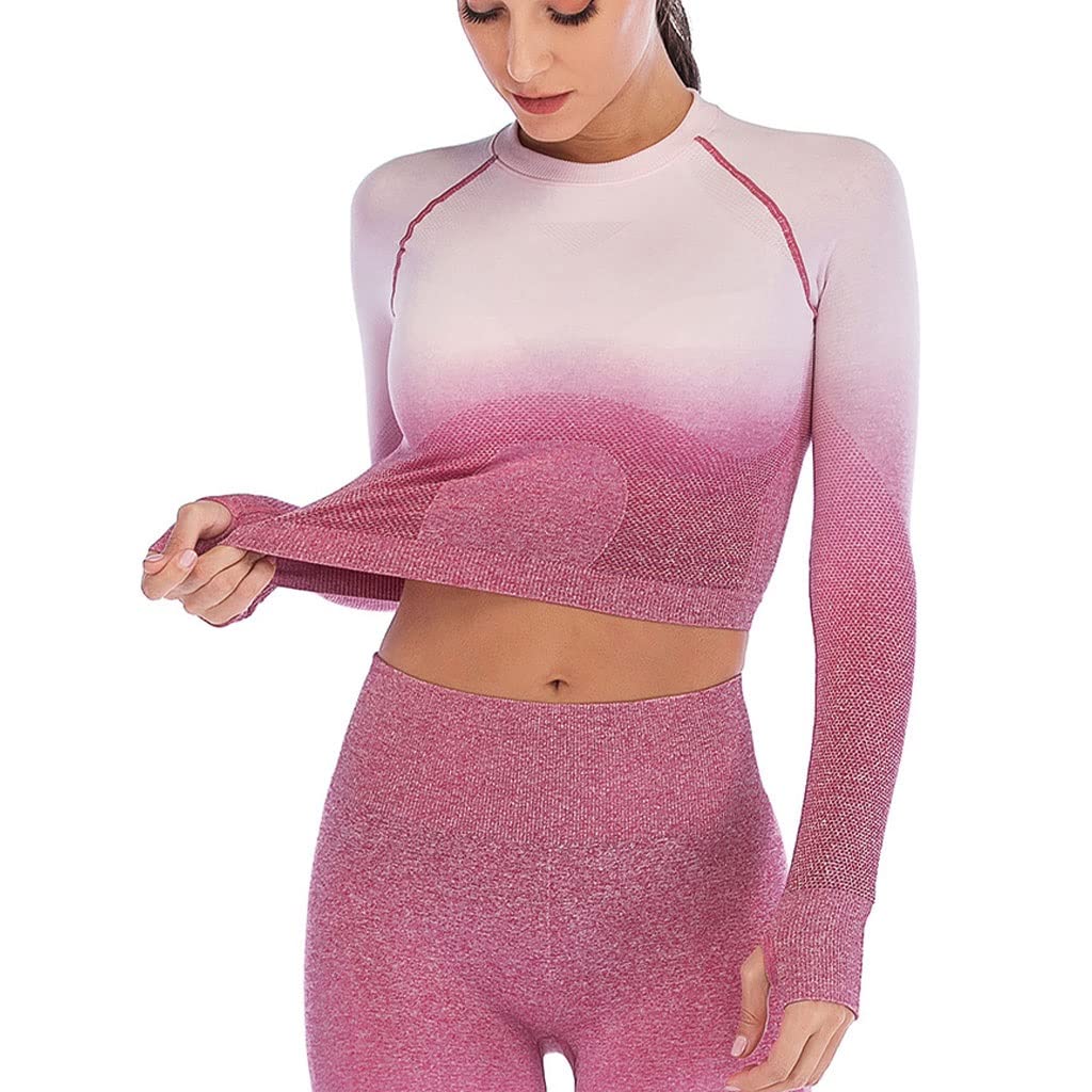 HSQMA Sportshirt Damen Langarm Top Nahtlos Sport Yoga Oberteile Mit Daumenloch Laufshirt Sport Top Frauen Crop Top Fitness Training Gym Shirt