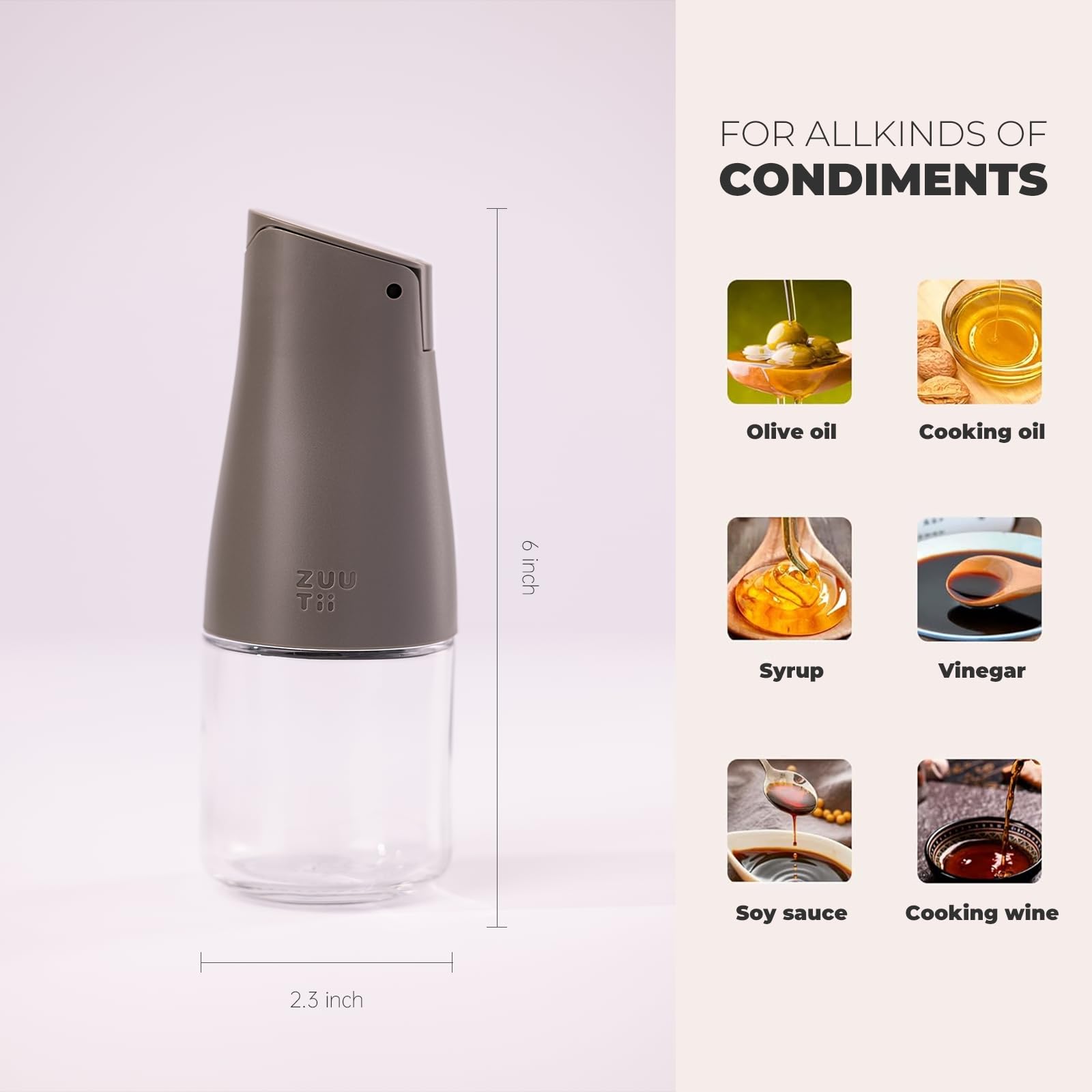 Zuutii Juego de dispensador de aceite de oliva y vinagre, juego de botellas de aceite de vidrio de 5.5 onzas para cocina, botella de salsa de soja con boquilla antigoteo, tapa automática y apto para
