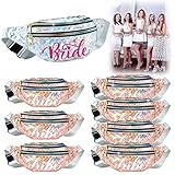 8 Pieces Bachelorette Party Gifts for Bride Holographic Bride Fanny Packs Waterproof Adjustable Bridesmaid Tribe Waist Bag Silver Rose Gold Squad Packs Rave Bags for Wedding Party Bridal Shower