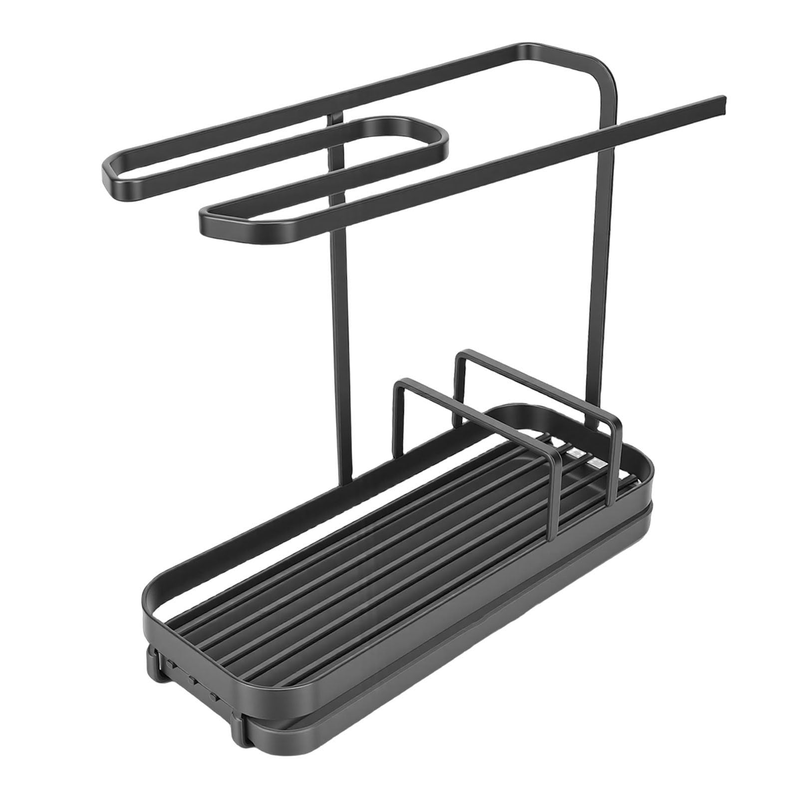 Ausla Küchenspüle-Organizer aus Metall, Schwammhalter mit Handtuchstange, 25 X 9,5 X 21,4 cm, Platzsparende Aufbewahrung auf der Arbeitsplatte für die Verwendung von Bürsten, Schwämmen und (Gray)