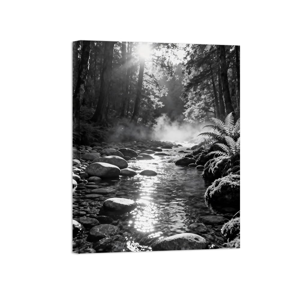 Black White Landscape Wall Art. Forest Lake 3. Picture 50x65cm Unframed