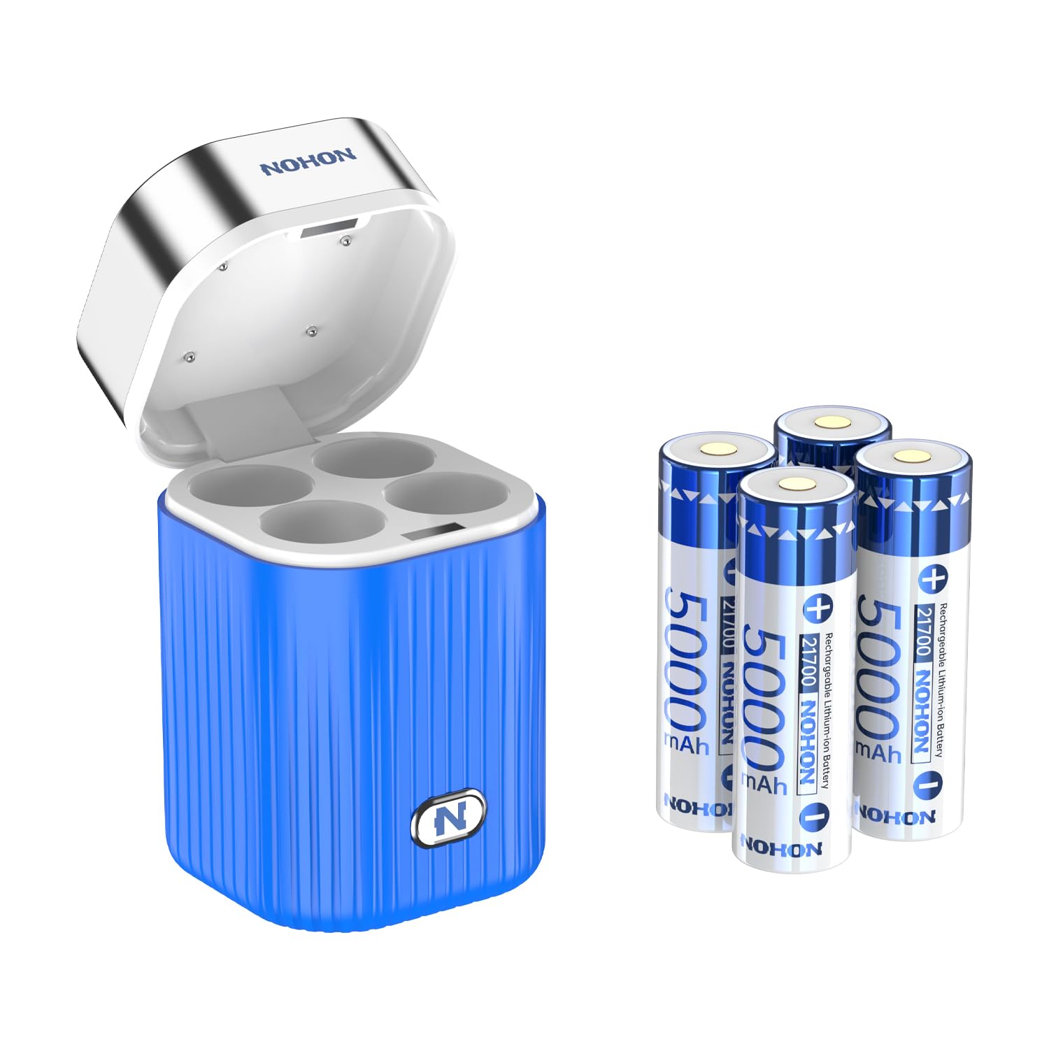 Caricabatterie 21700 Set di batterie agli ioni di litio a 4 alloggiamenti e 5000 mAh, stazione di ricarica rapida da 5 V/2,4 A, protezione di sicurezza a 9 strati, slot indipendenti con USB‑C, ideale