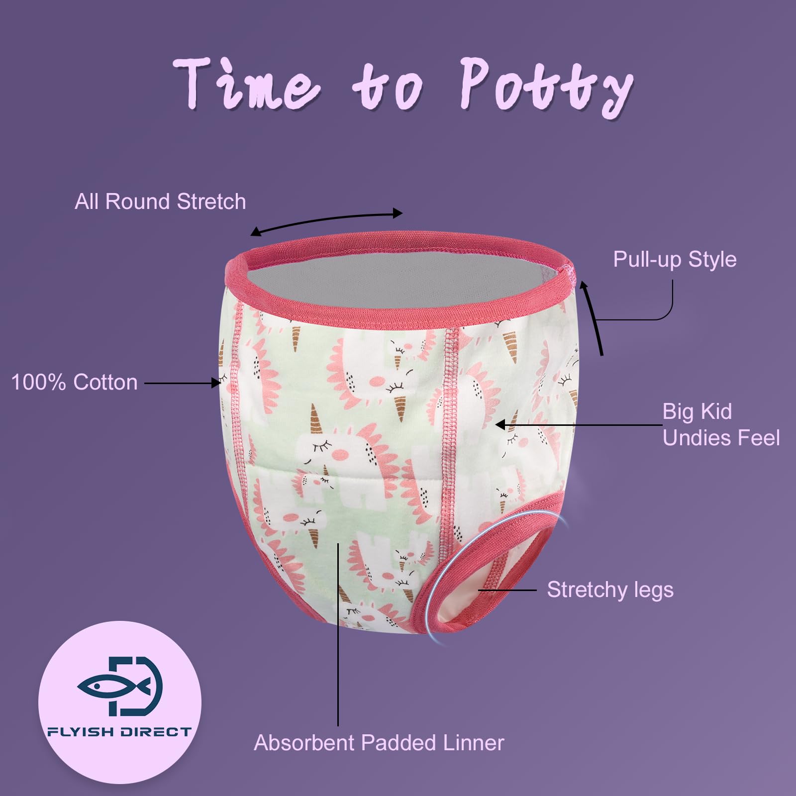 FLYISH DIRECT Potty Training Pants Girls 100% Cotton, 6 Packs Absorbent Potty Training Underwear for Girls and Boys, Reusable Training Pants for Toddlers, Mix Purple, 9 Years — view 31