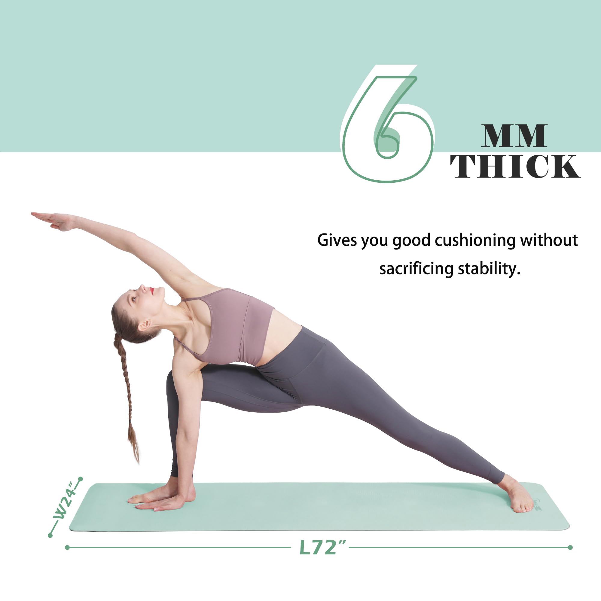 Esterilla de yoga antideslizante, esterilla de pilates para fitness, respetuosa con el medio ambiente, resistente a desgarros, 0,6 cm de grosor, esterillas de yoga para mujer, esterilla de ejercicio