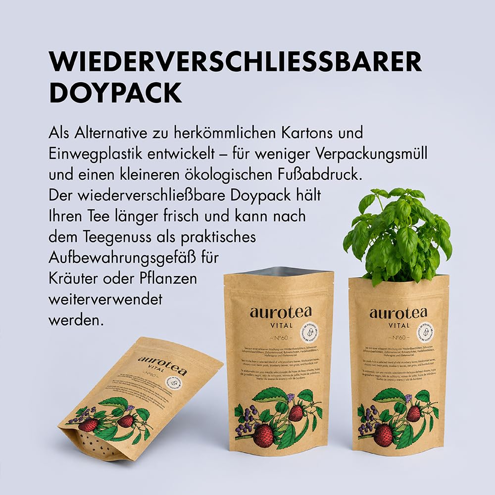 AuroTea Vital Nº 60 – Premium Kräuter-Balance-Tee | Mit Chicorée, Bohnenschoten, Klettenwurzel & Hafergras | Mit Inulin-Ballaststoffen aus Chicorée | 180 Pyramidenbeutel (6 Packungen)